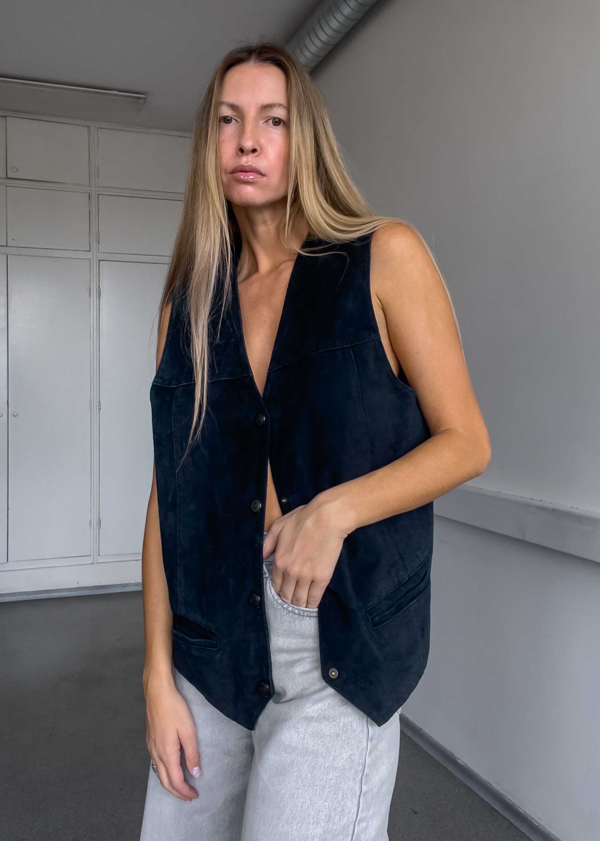 Vintage Black Oversized Suede Vest