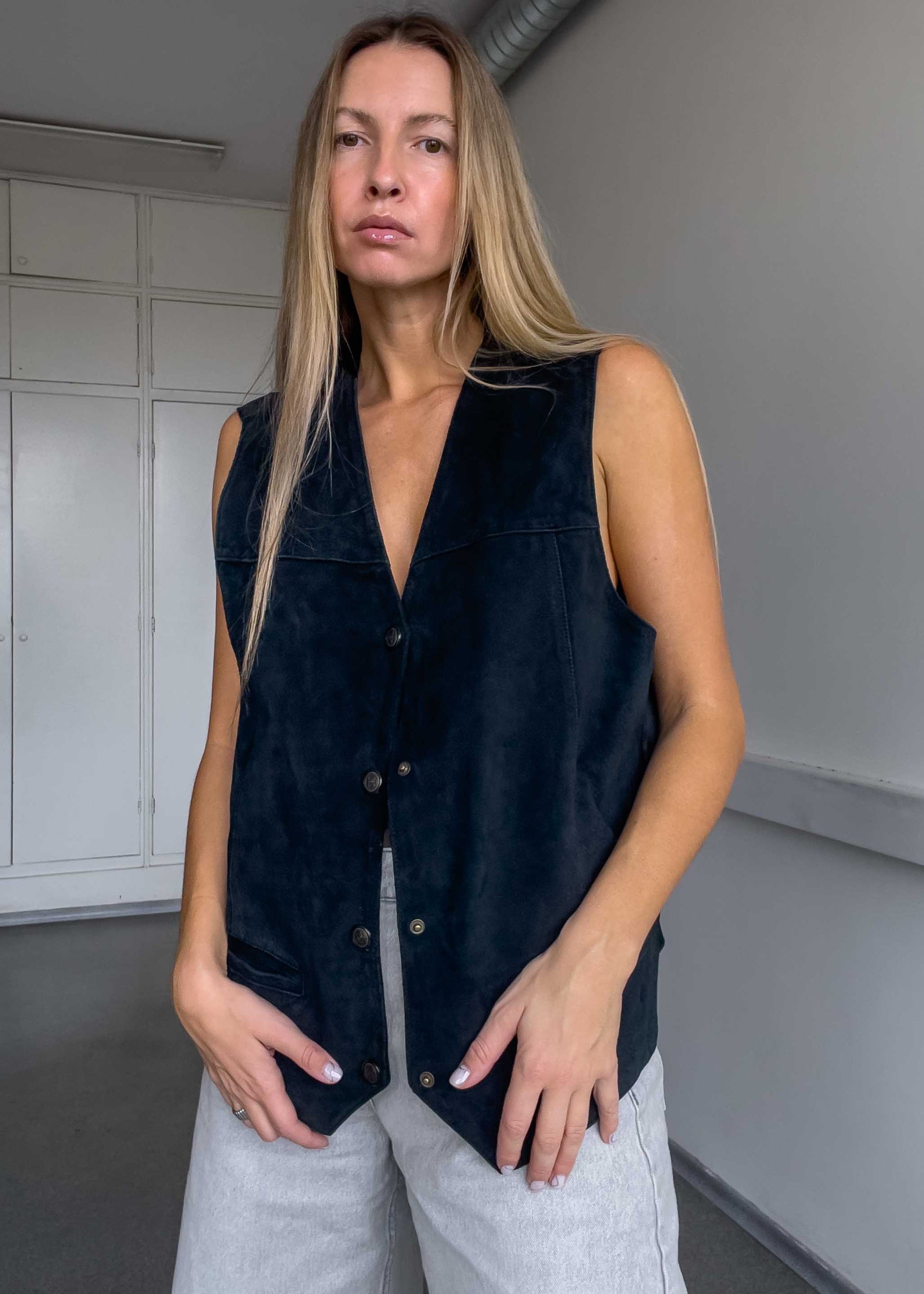 Vintage Black Oversized Suede Vest
