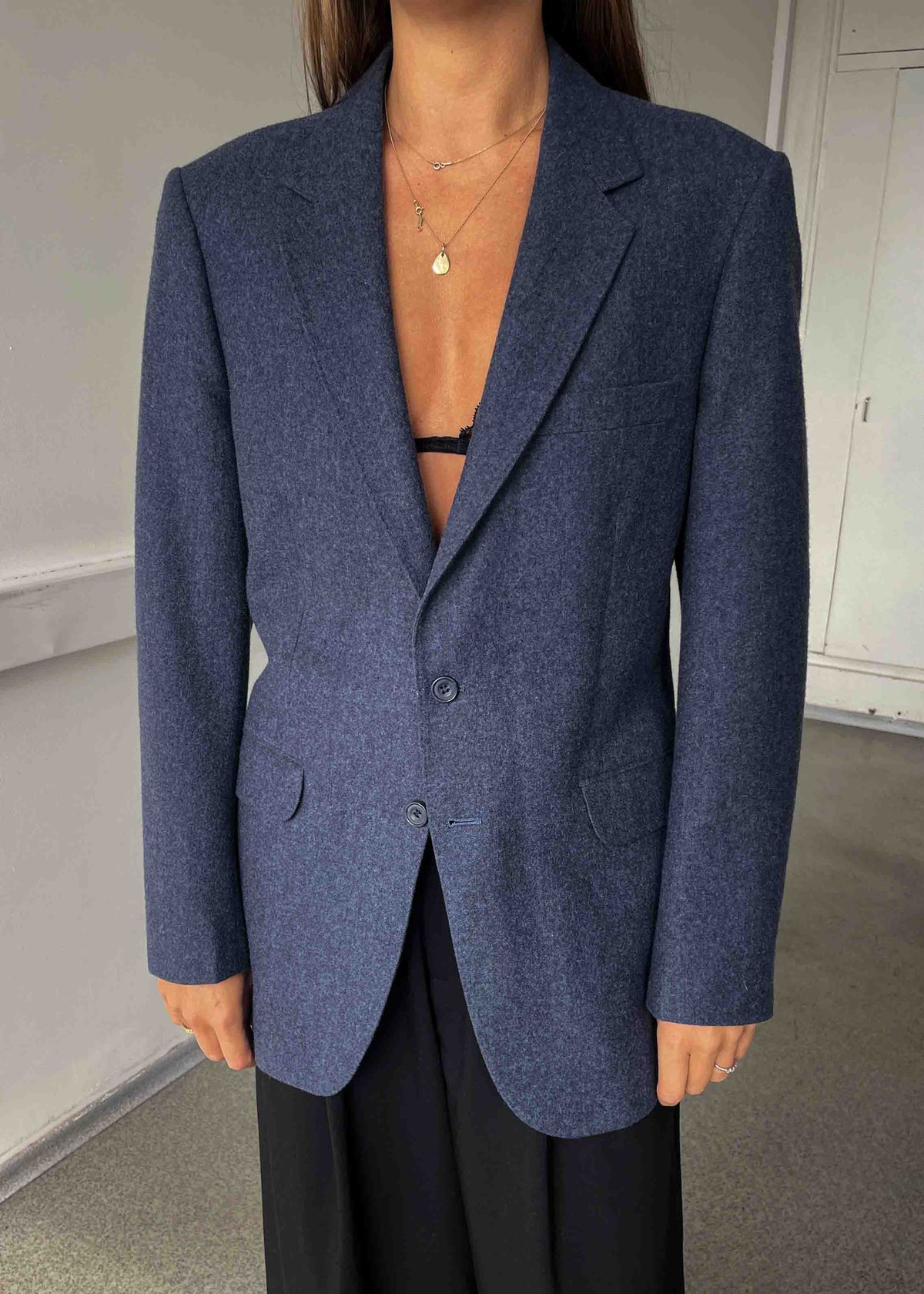 Vintage Blue Brushed Wool Oversized Blazer