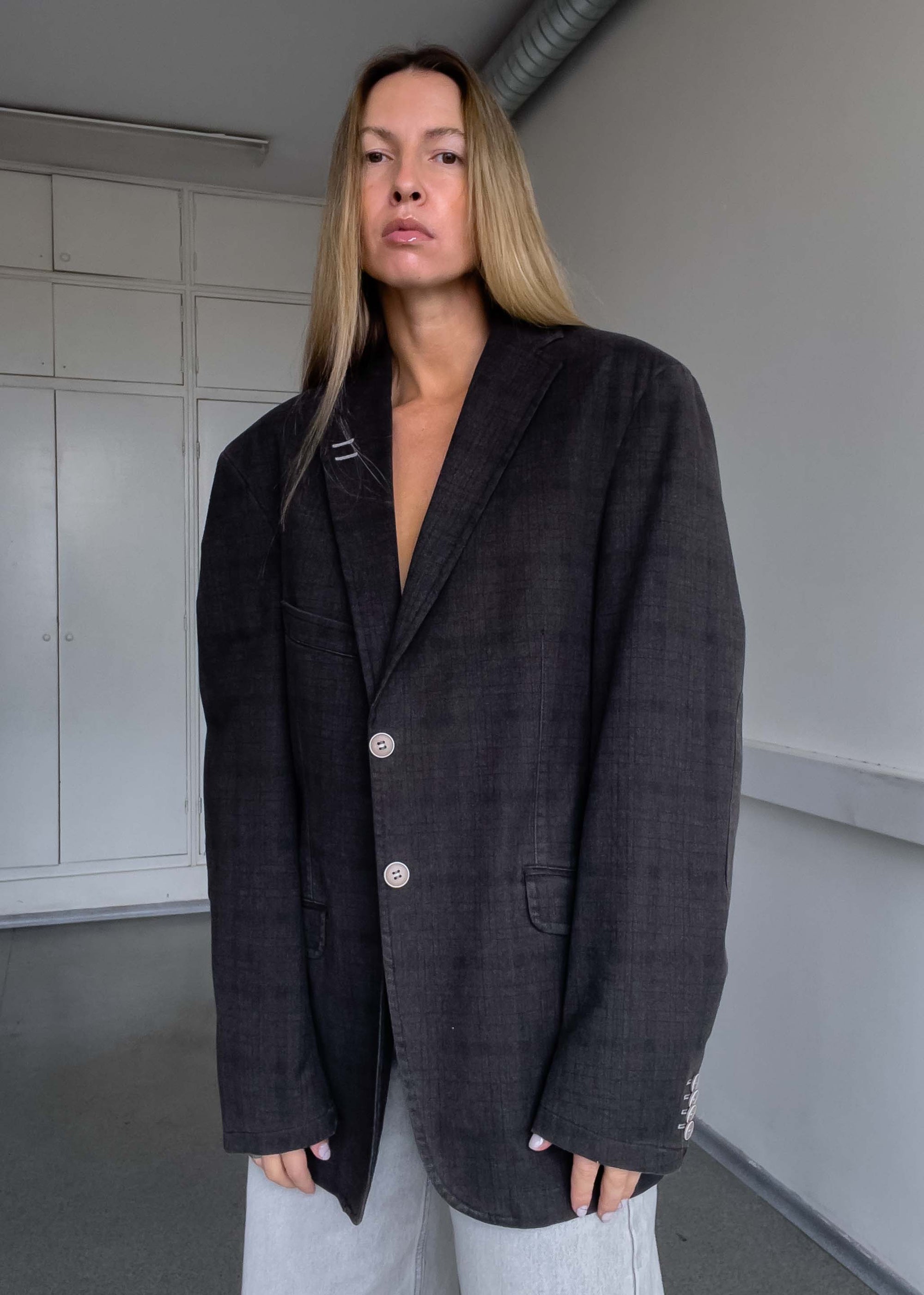 Vintage Brown Oversized Cotton Blazer