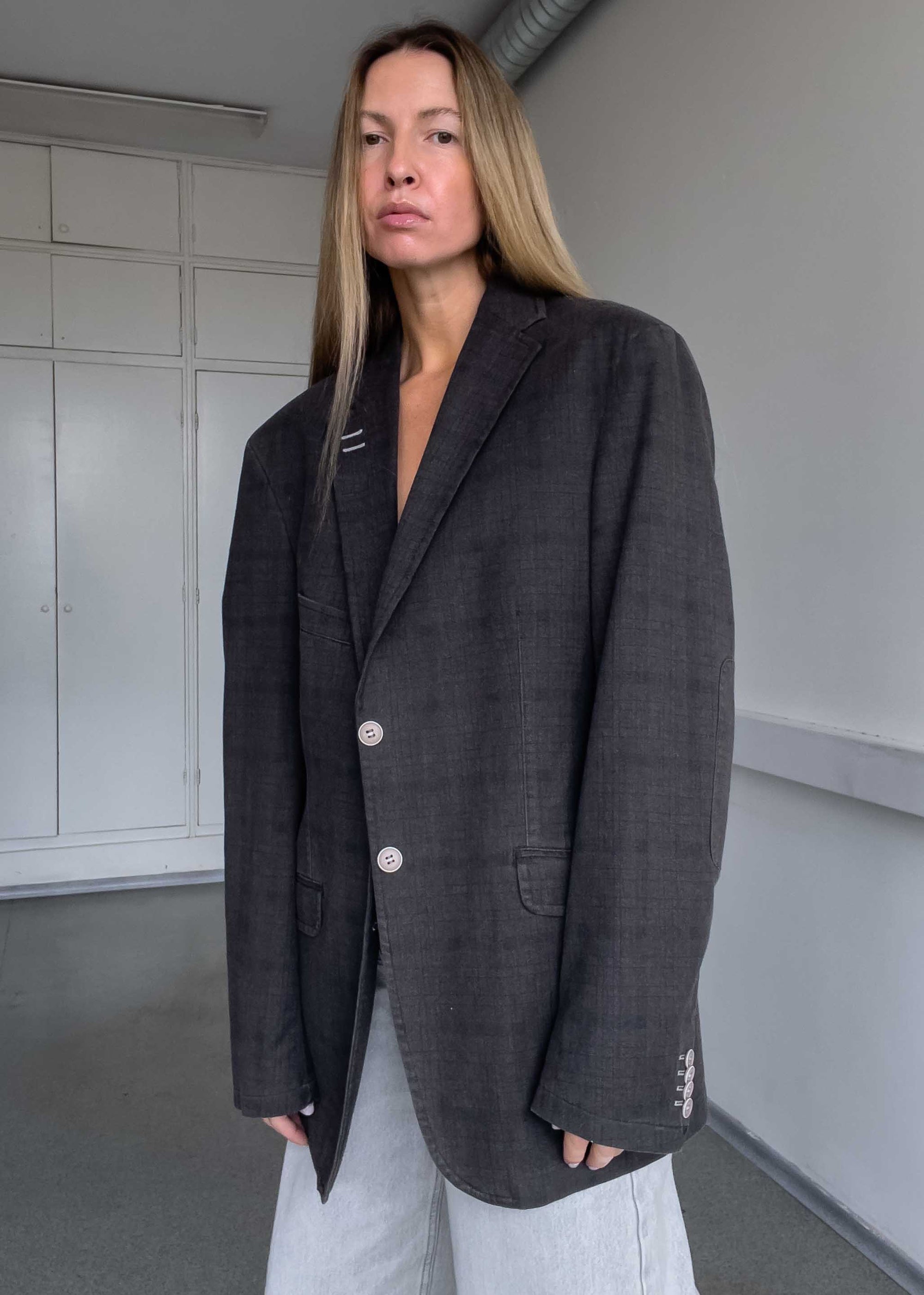 Vintage Brown Oversized Cotton Blazer