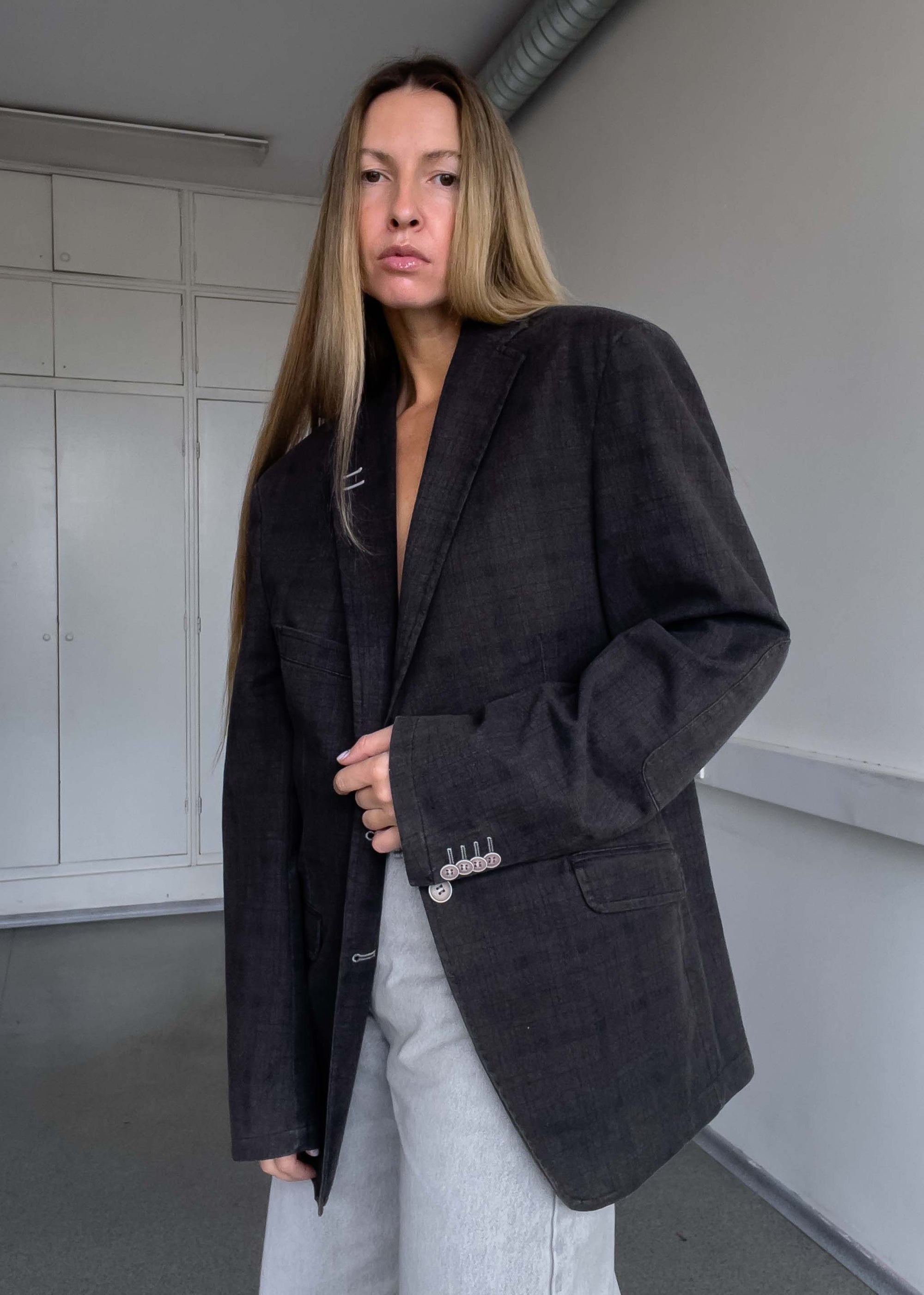 Vintage Brown Oversized Cotton Blazer