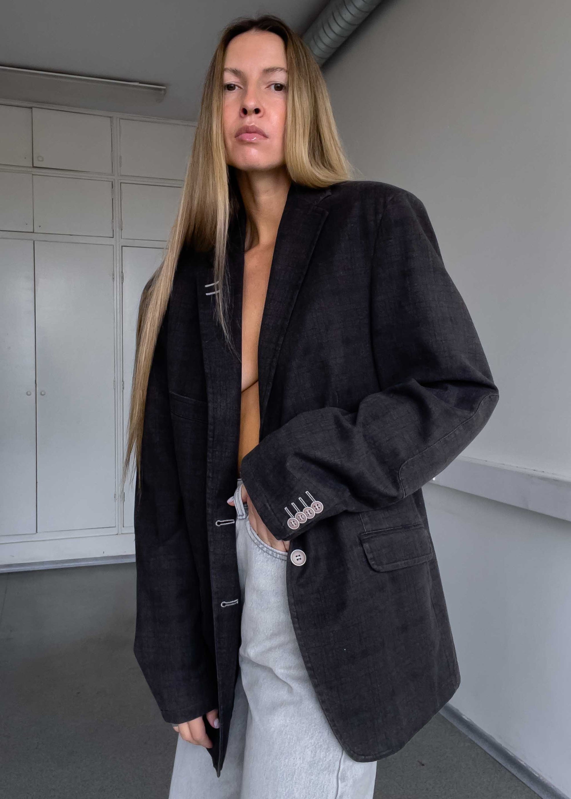 Vintage Brown Oversized Cotton Blazer