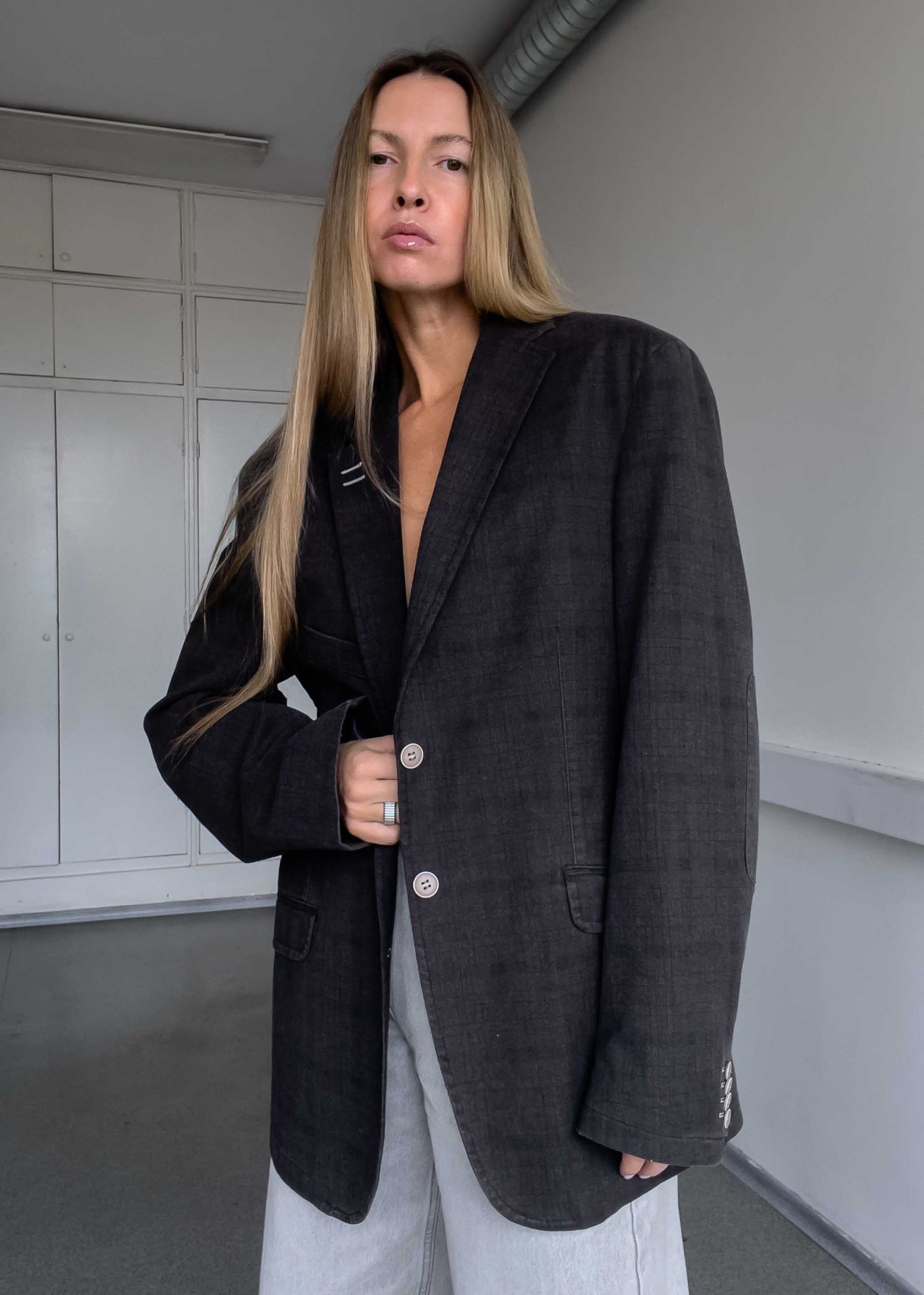 Vintage Brown Oversized Cotton Blazer