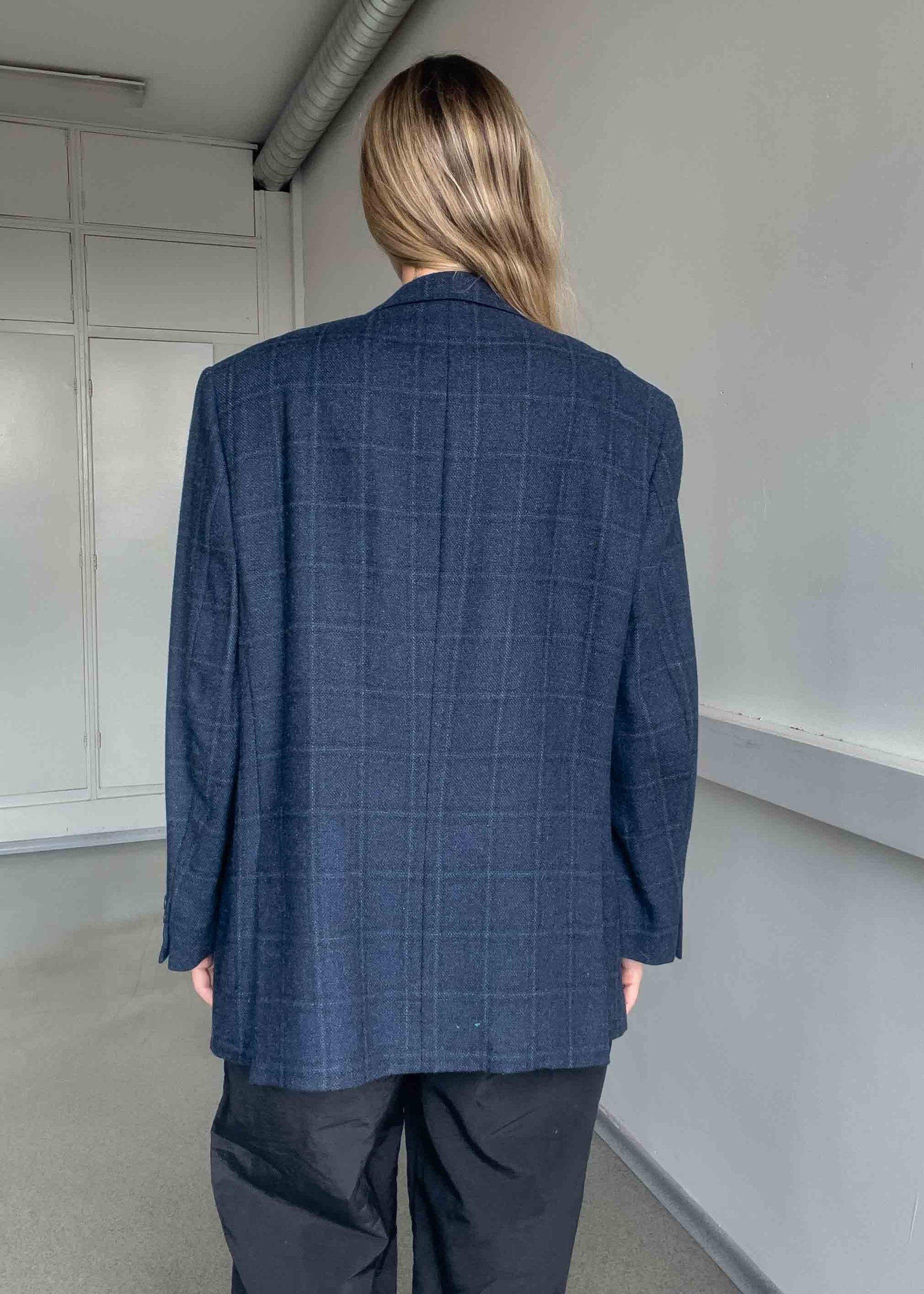 Vintage Blue Checked Oversized Blazer