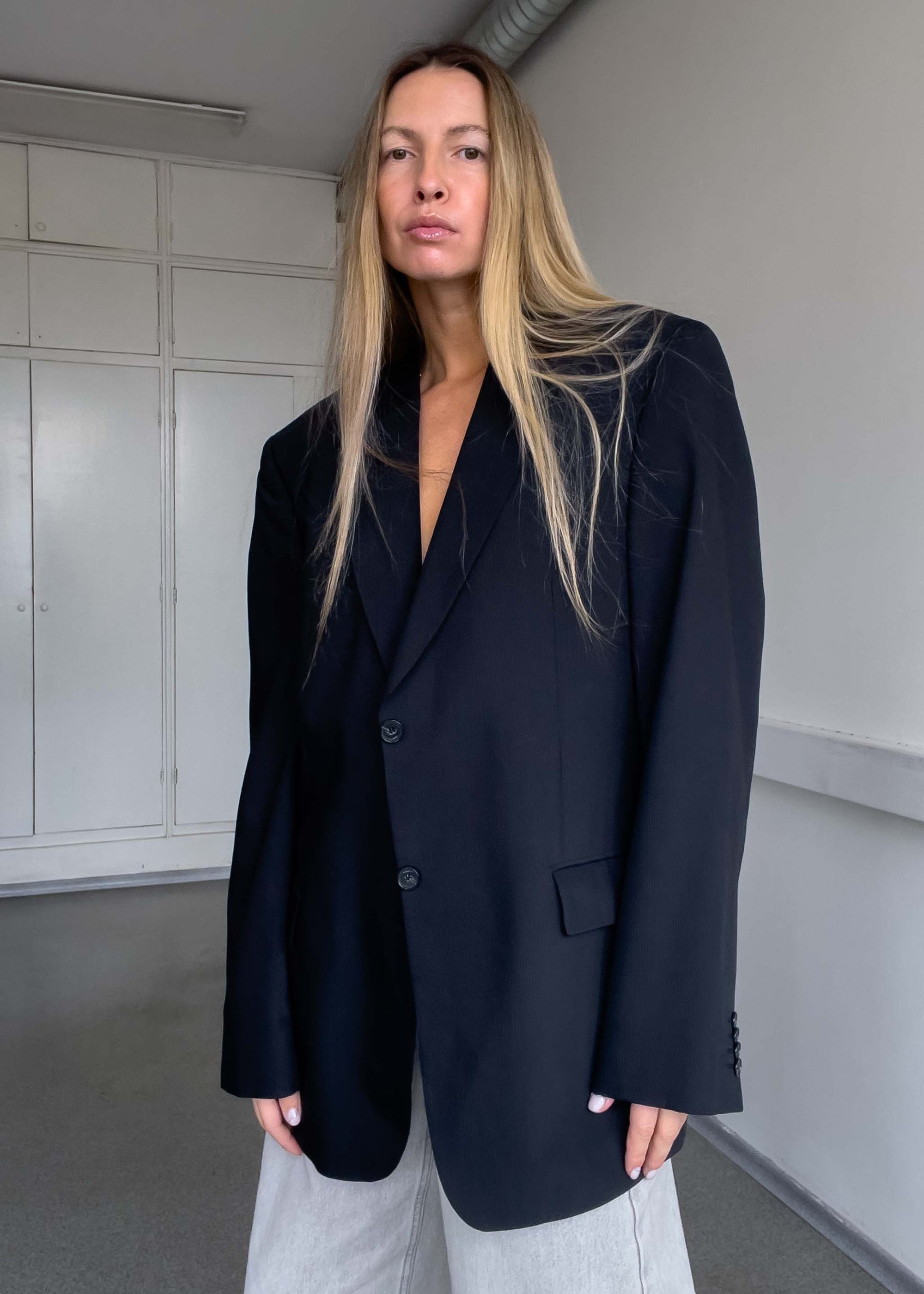 Vintage Black Stripy Oversized Blazer
