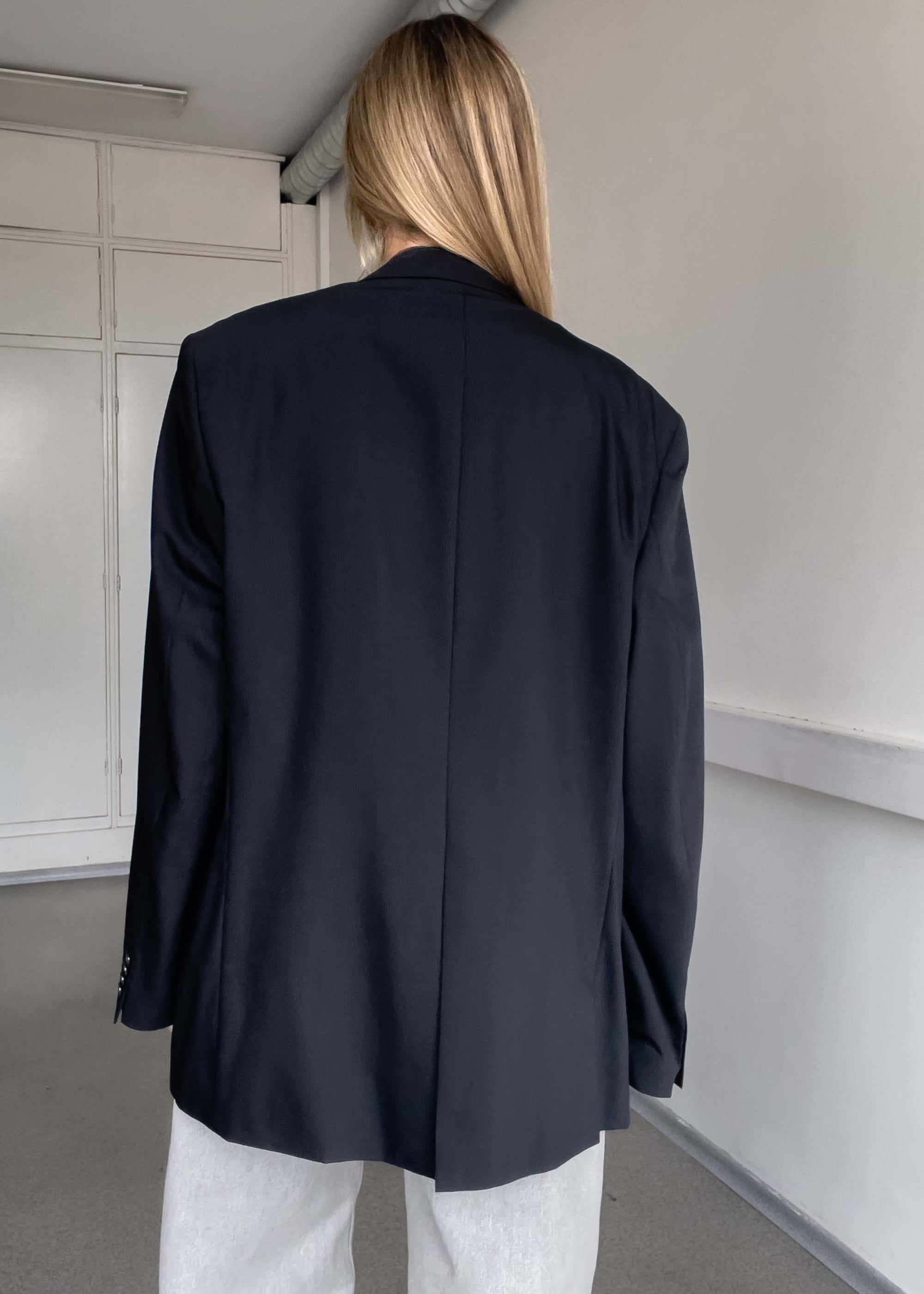 Vintage Black Stripy Oversized Blazer