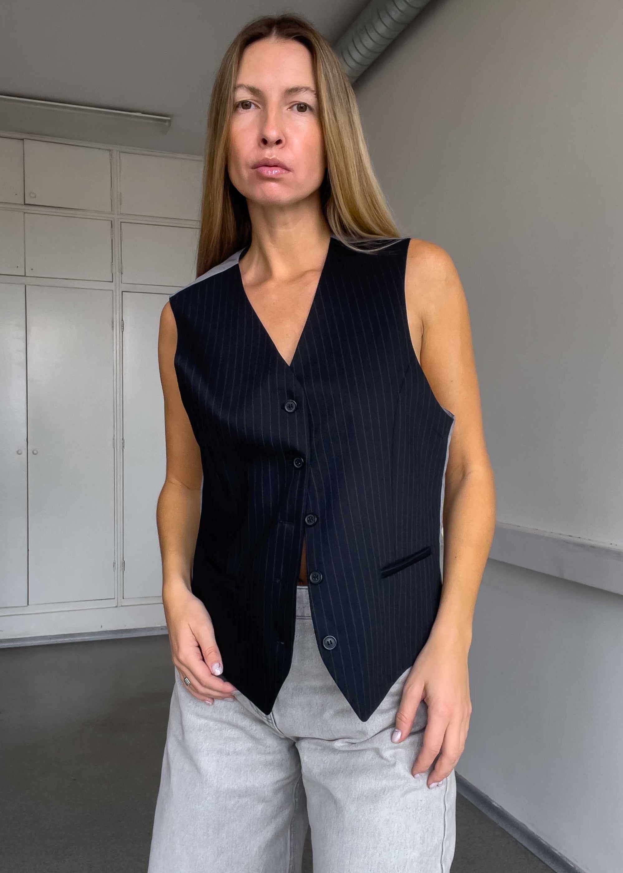 Vintage Black Stripy Oversized Vest