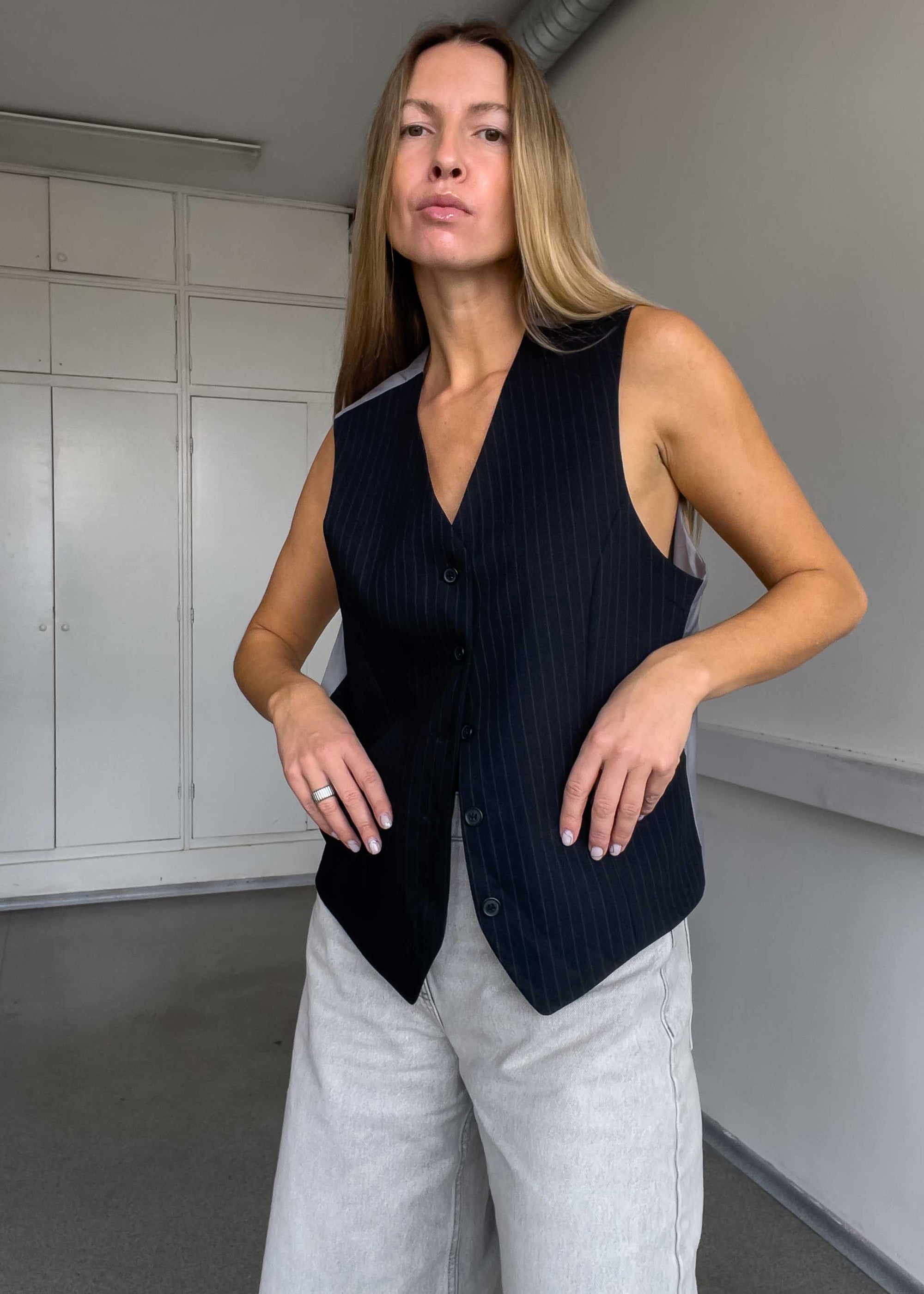 Vintage Black Stripy Oversized Vest