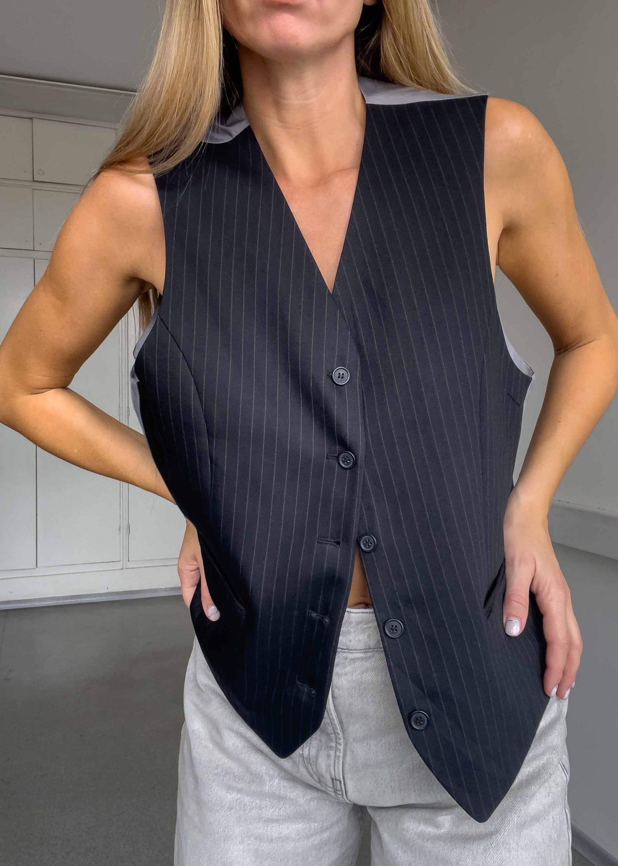 Vintage Black Stripy Oversized Vest
