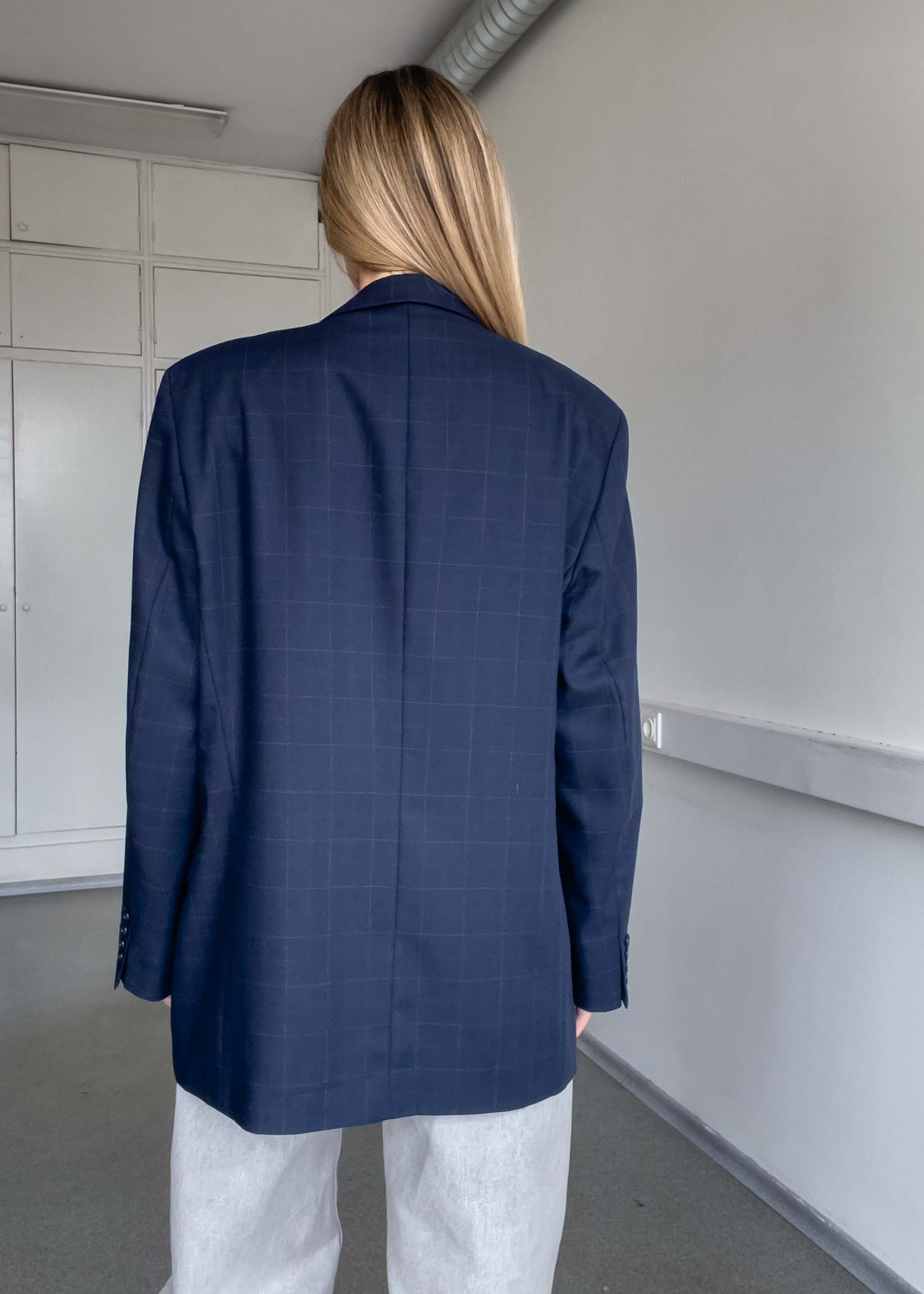 Vintage Blue Checked Oversized Blazer