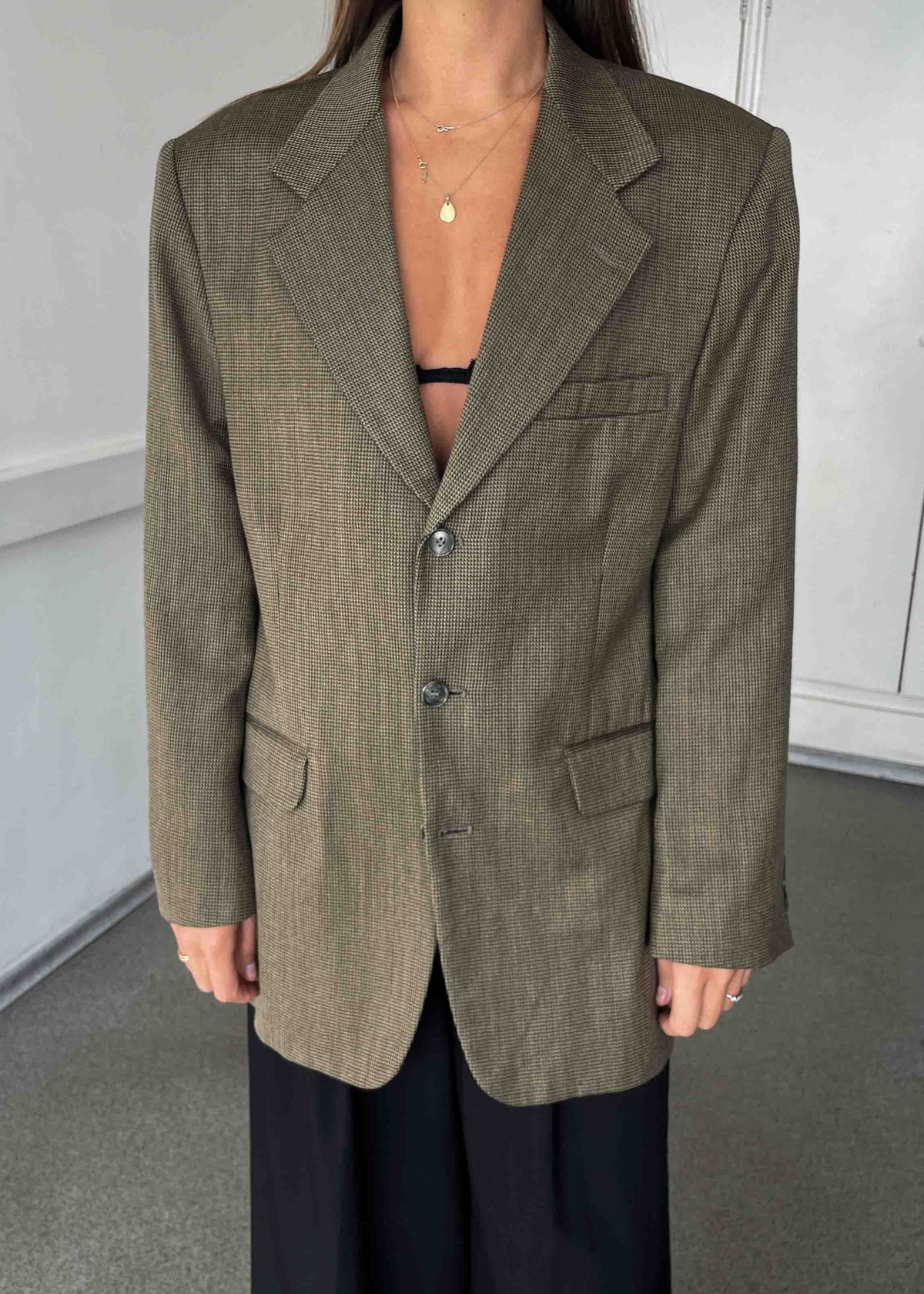 Vintage Mustard Yellow Patterned Oversized Blazer