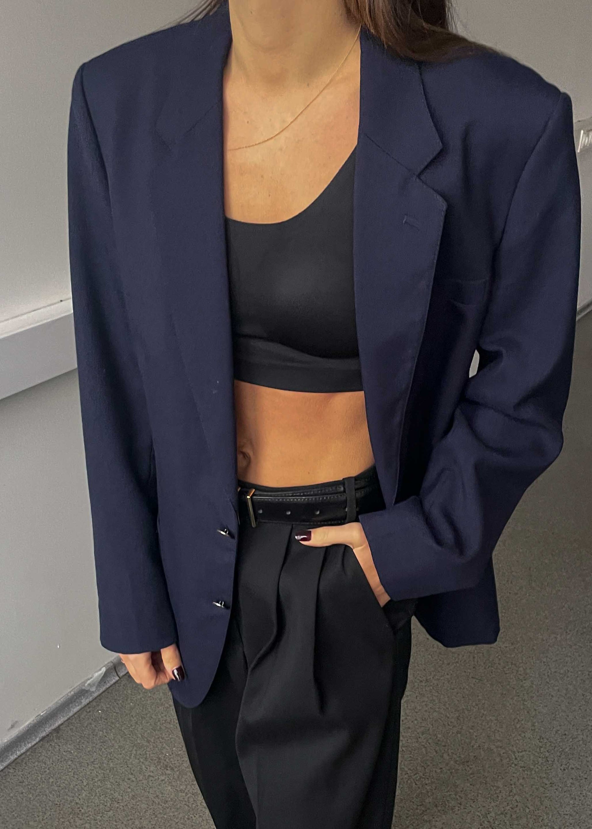 Vintage Navy Blue Oversized Blazer