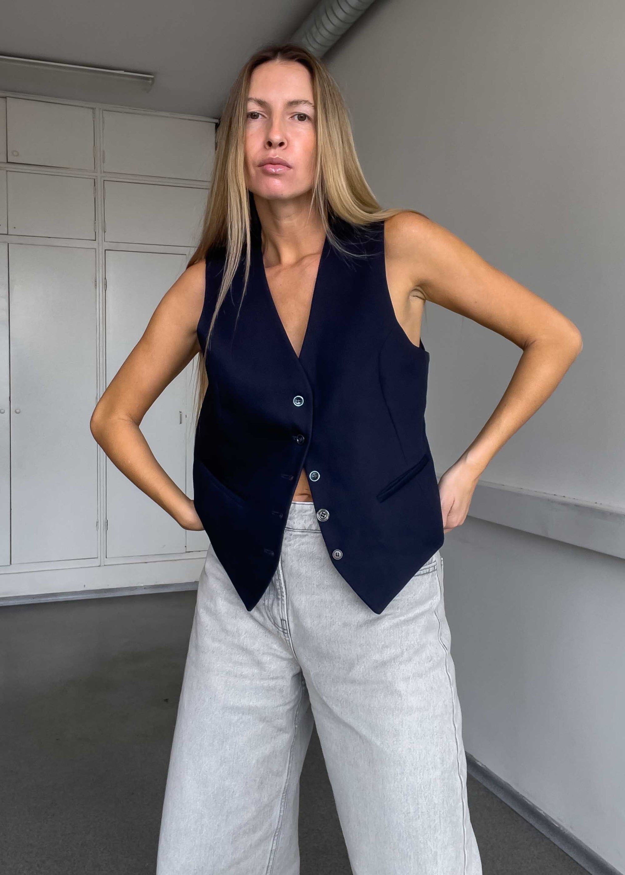 Vintage Navy Blue Oversized Vest