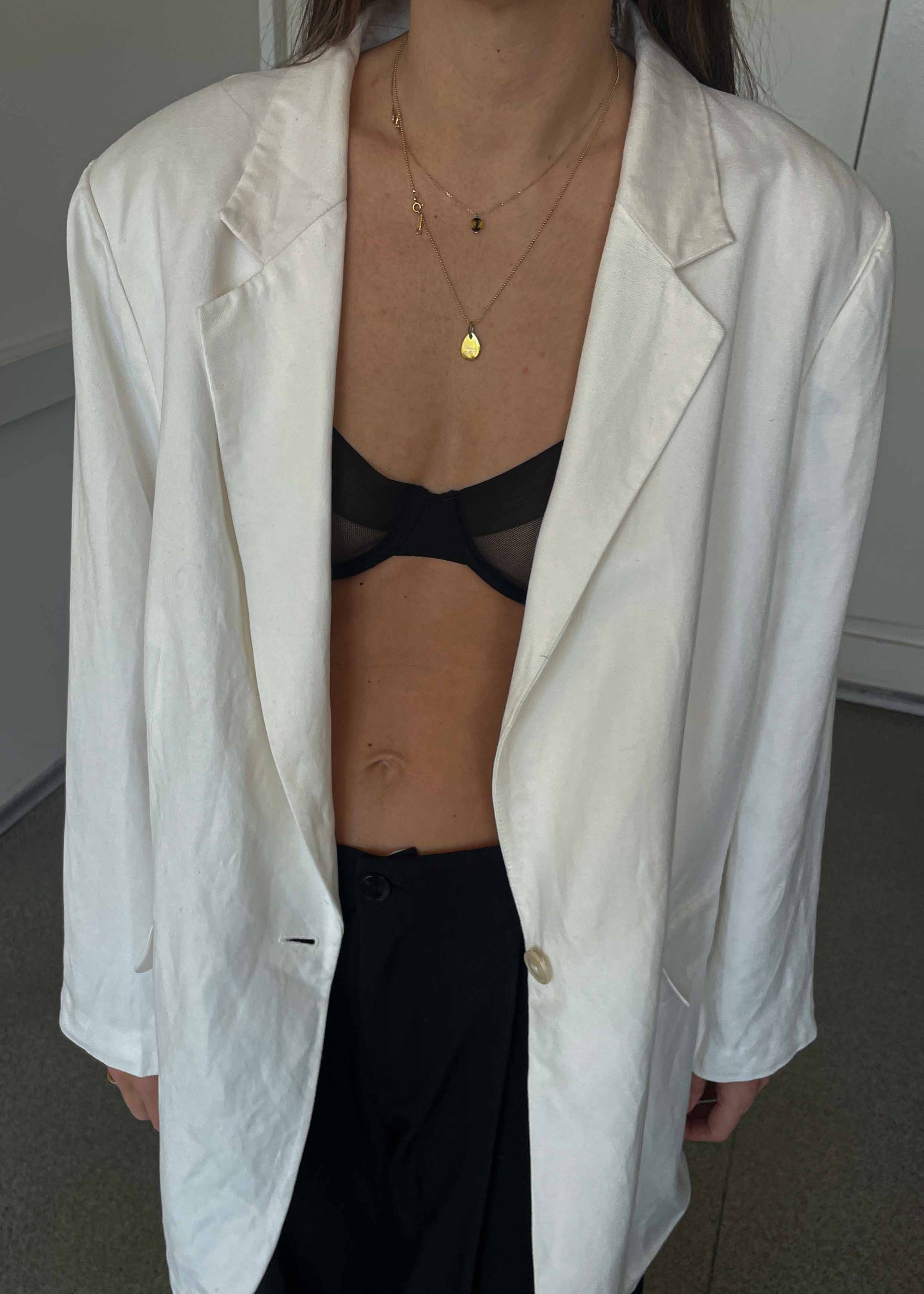 Vintage White Linen Blend Oversized Blazer