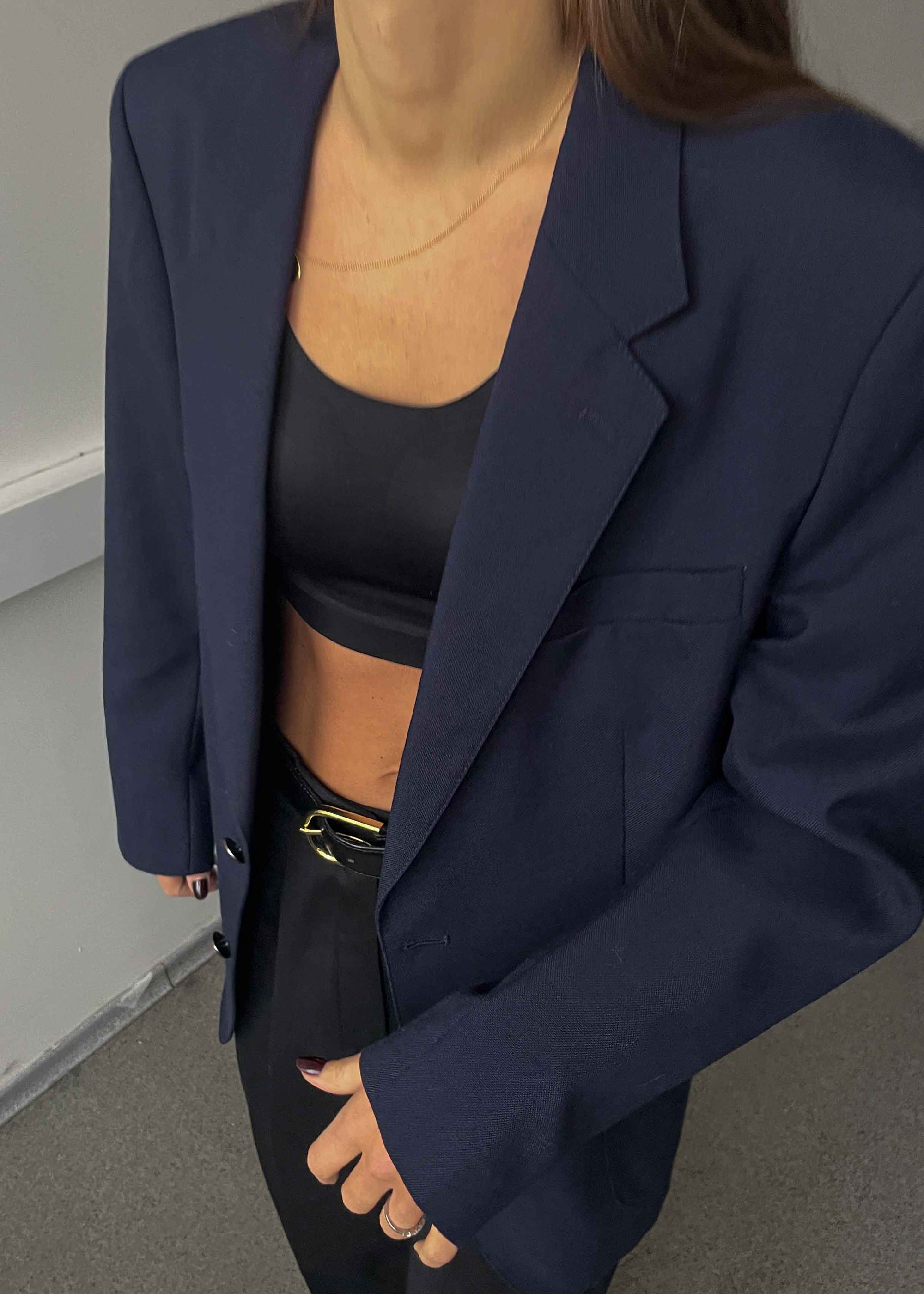 Vintage Navy Blue Oversized Blazer