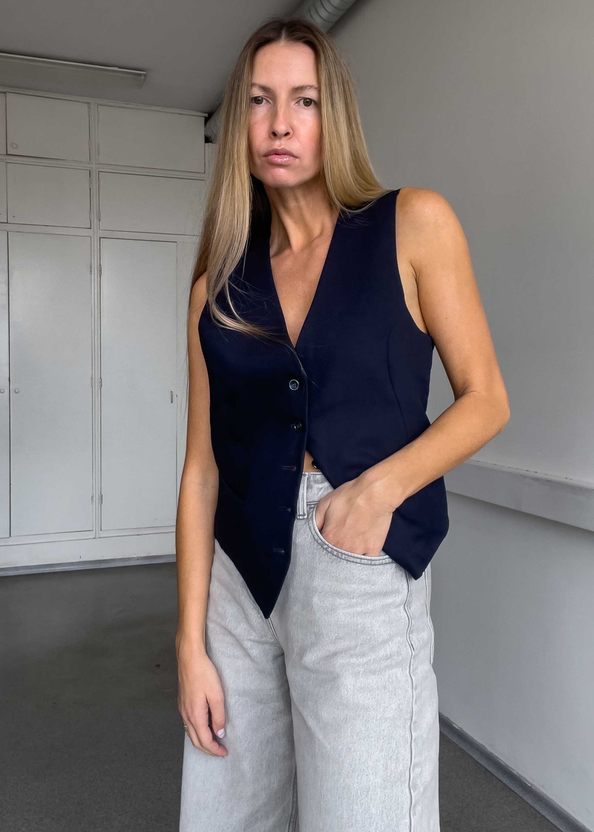 Vintage Navy Blue Oversized Vest