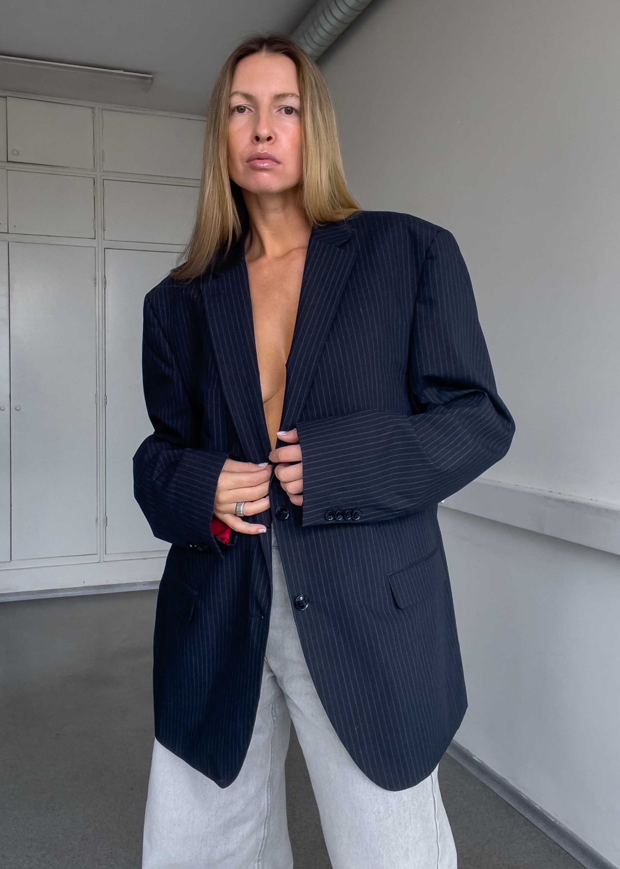 Vintage Blue Stripy Oversized Blazer
