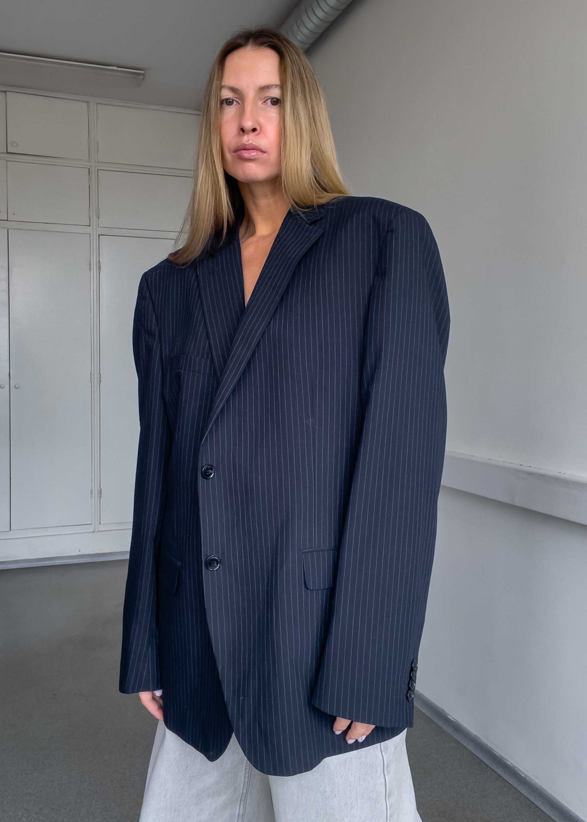 Vintage Blue Stripy Oversized Blazer