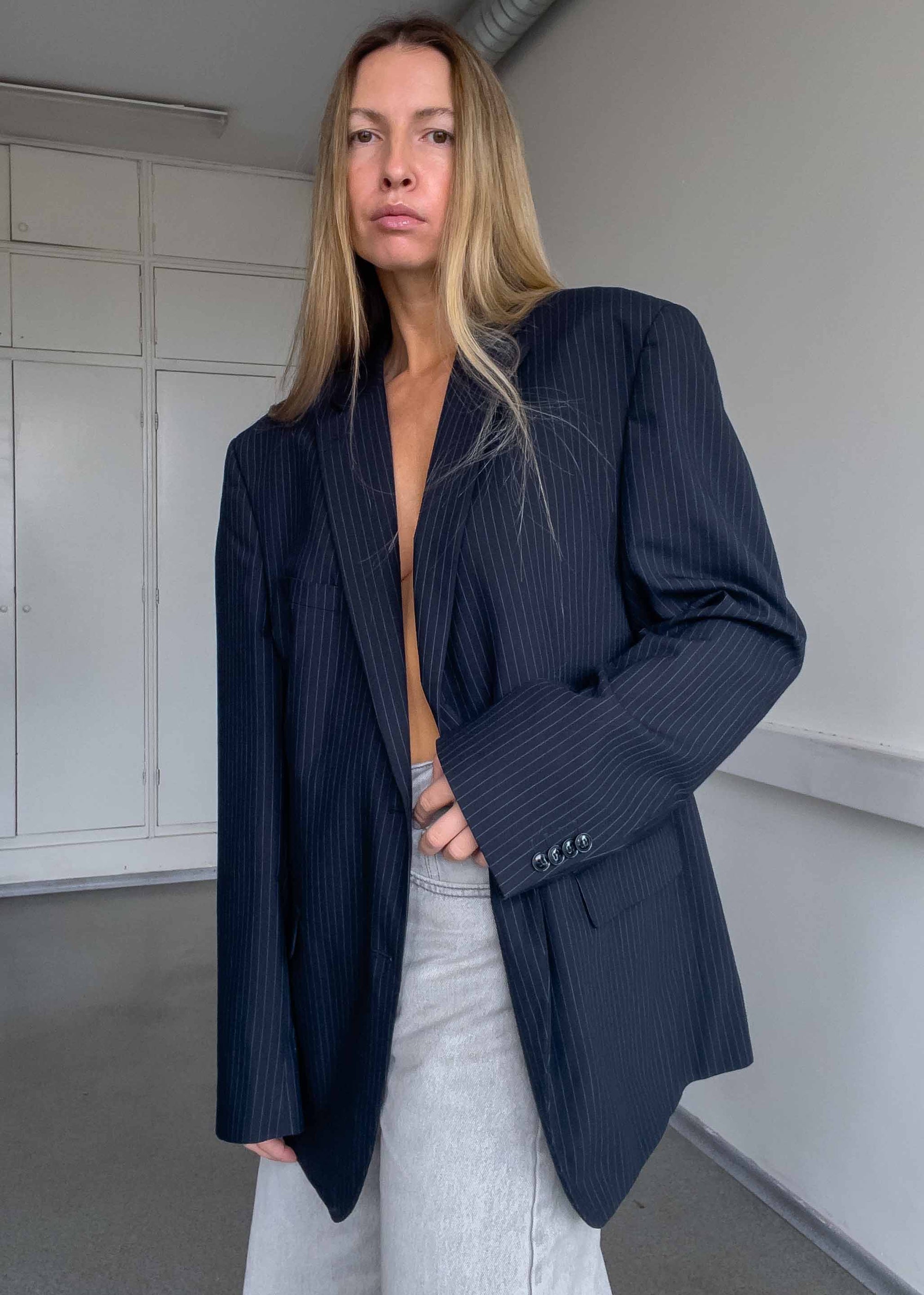 Vintage Blue Stripy Oversized Blazer