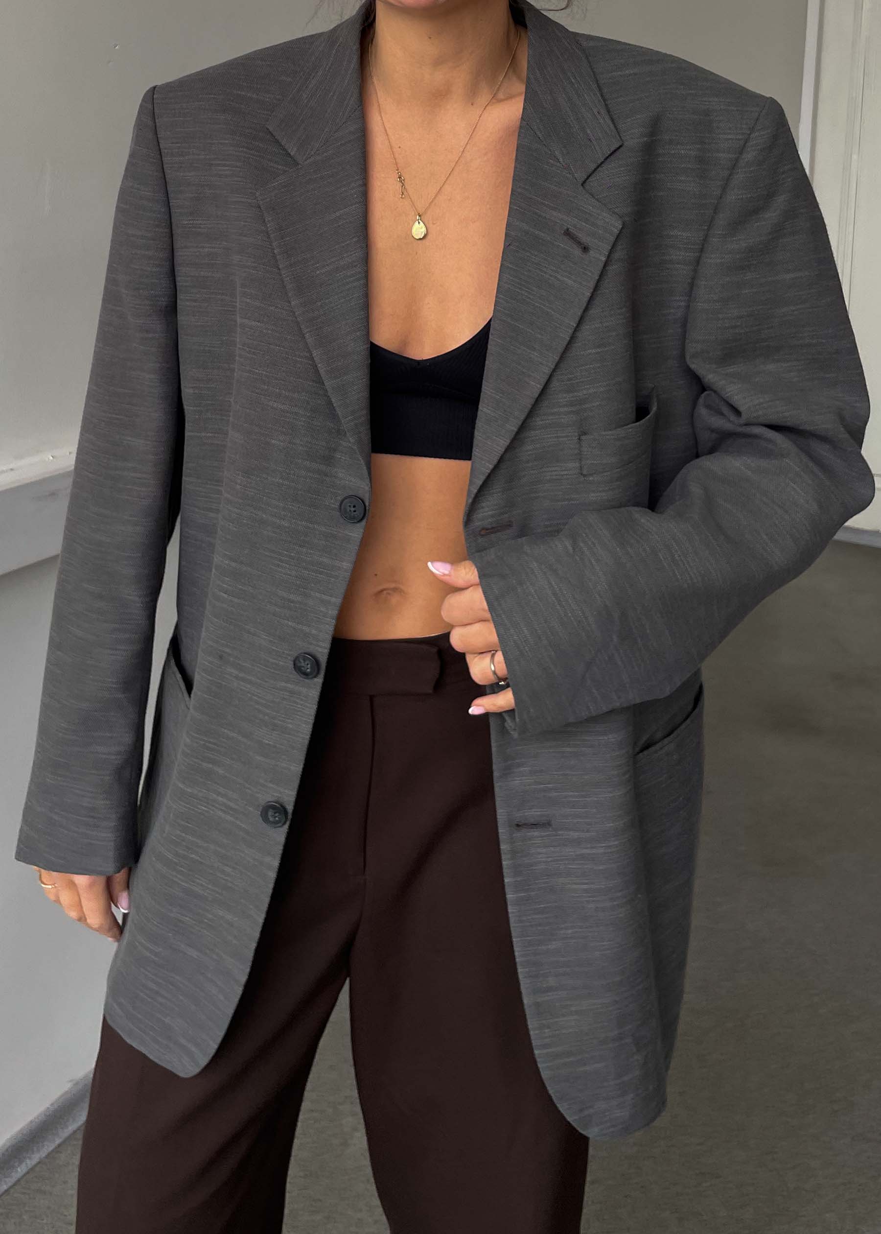 Vintage Grey Patterned Oversized Blazer