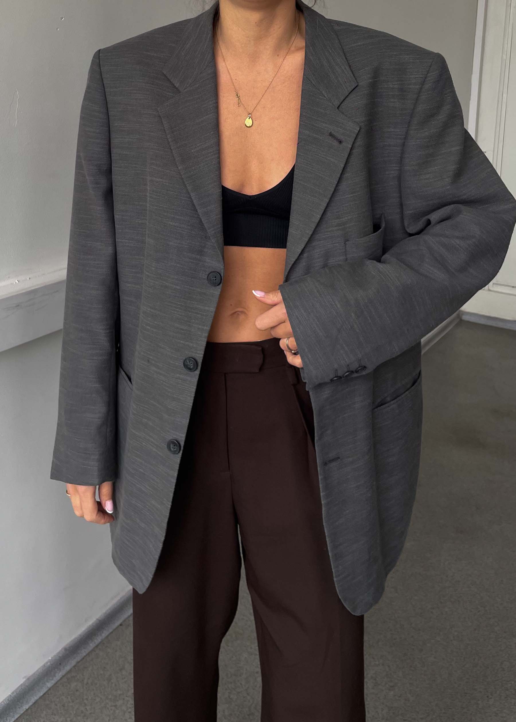 Vintage Grey Patterned Oversized Blazer