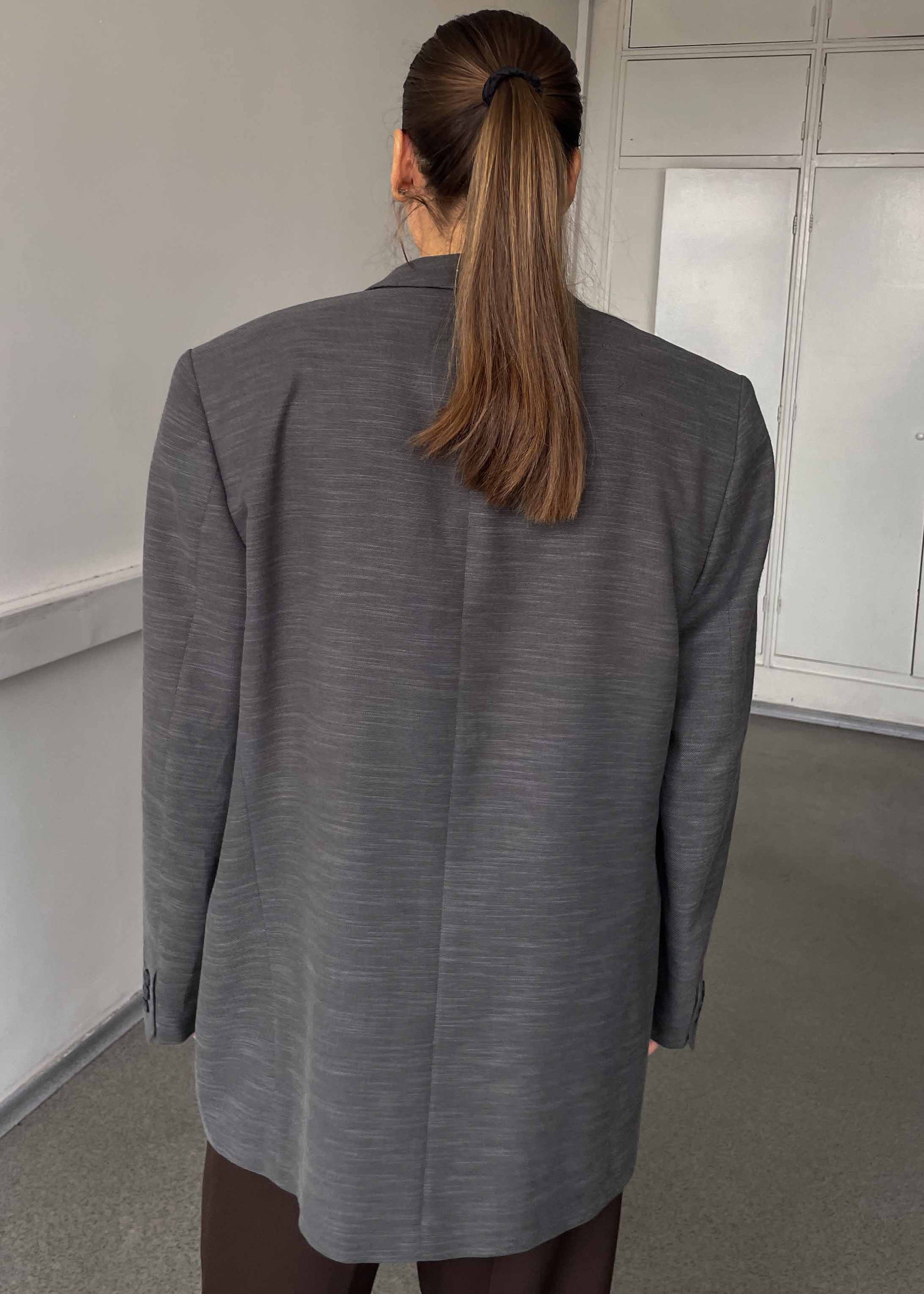 Vintage Grey Patterned Oversized Blazer