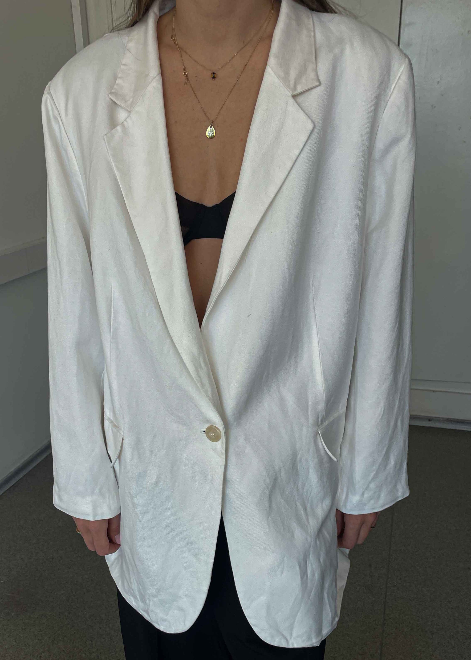 Vintage White Linen Blend Oversized Blazer