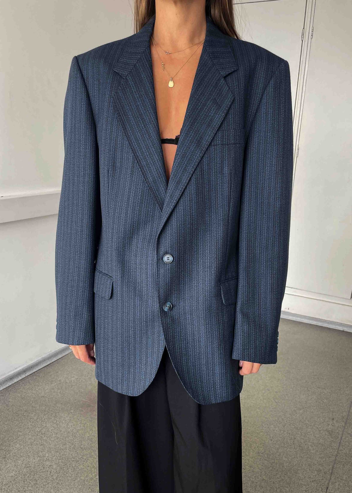 Vintage Blue Stripy Oversized Blazer