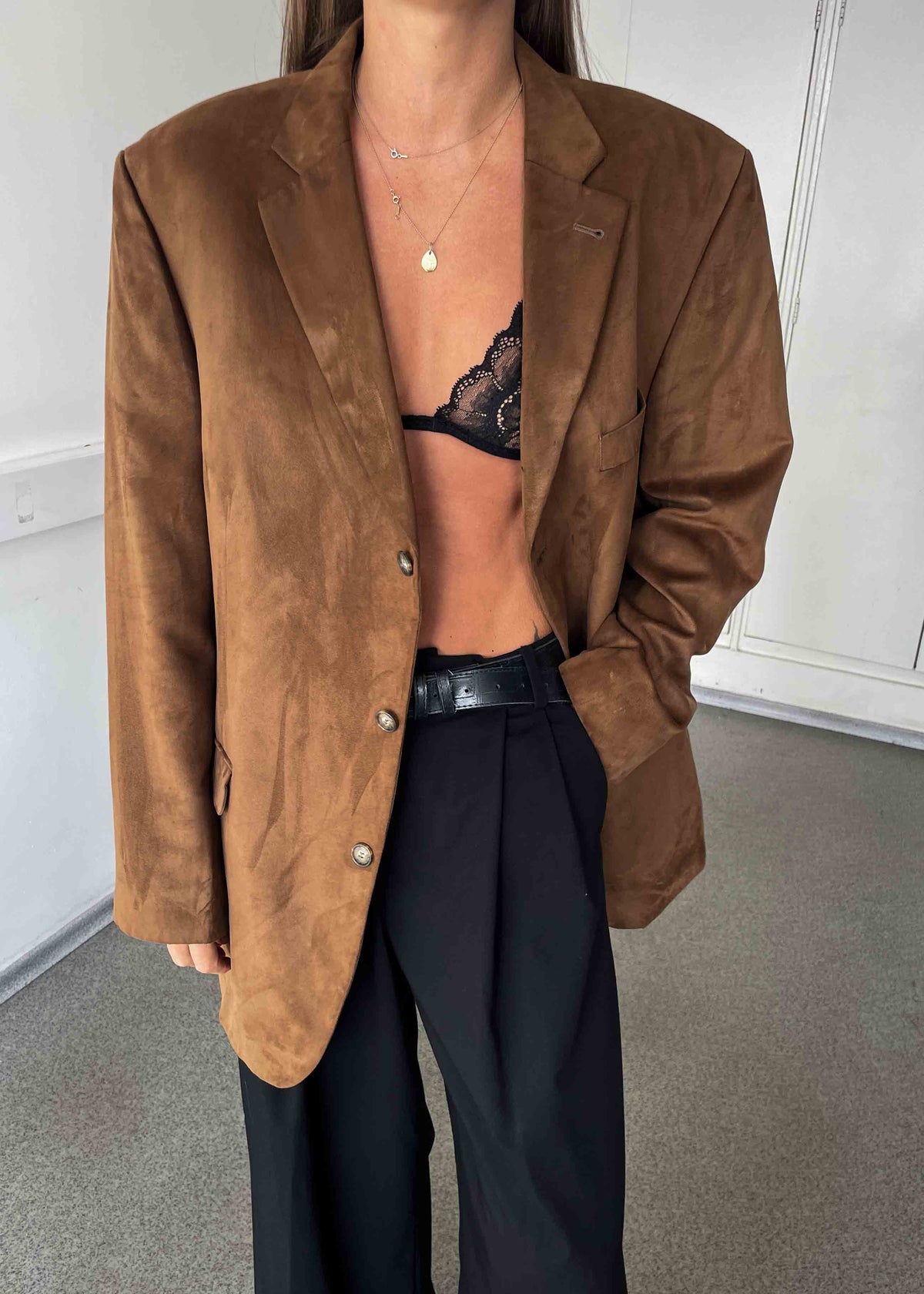 Vintage Brown Oversized Velvet Blazer