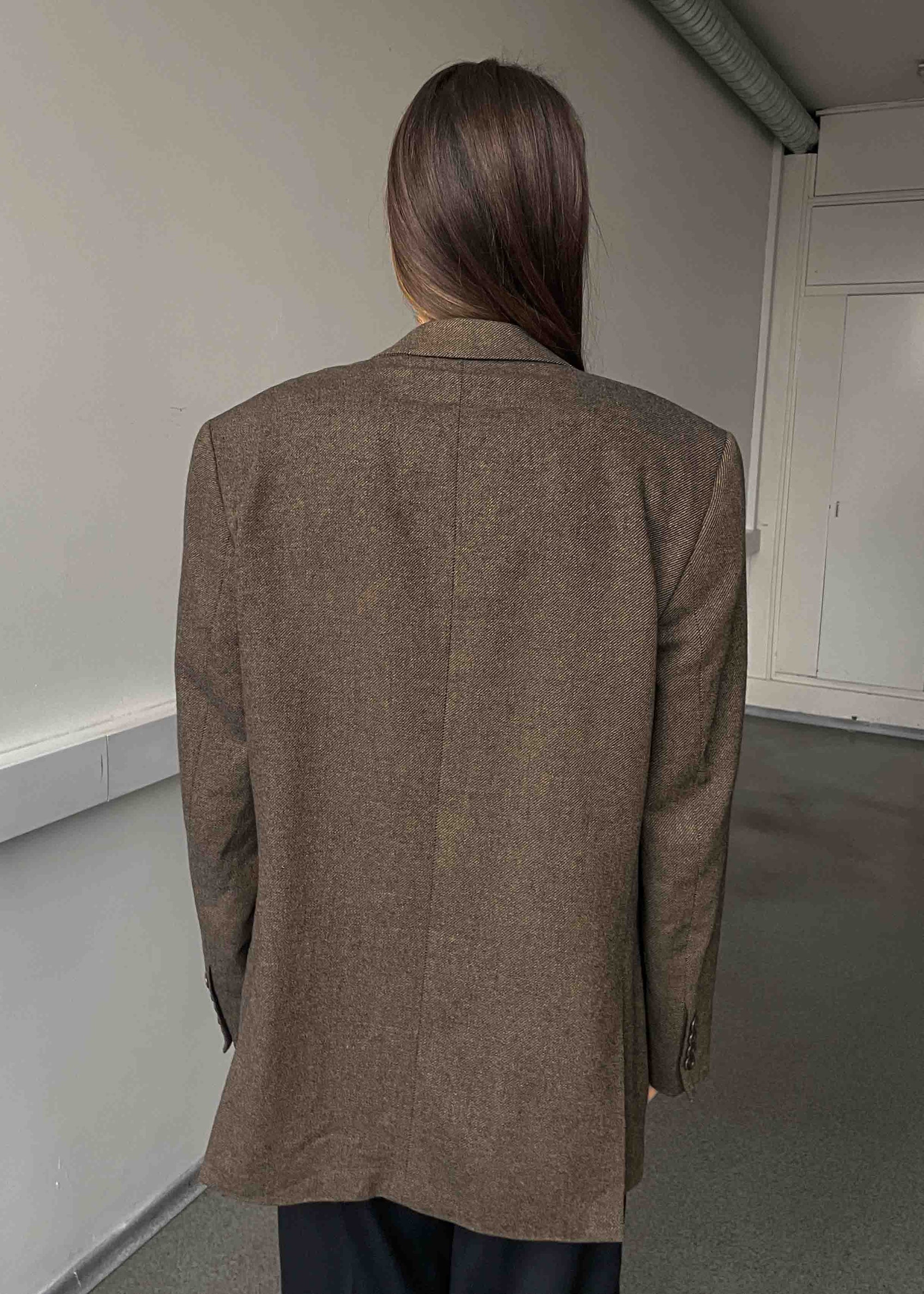 Vintage Brown Patterned Oversized 100% WOOL Blazer
