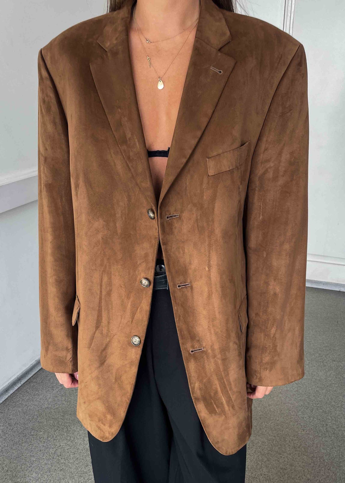 Vintage Brown Oversized Velvet Blazer
