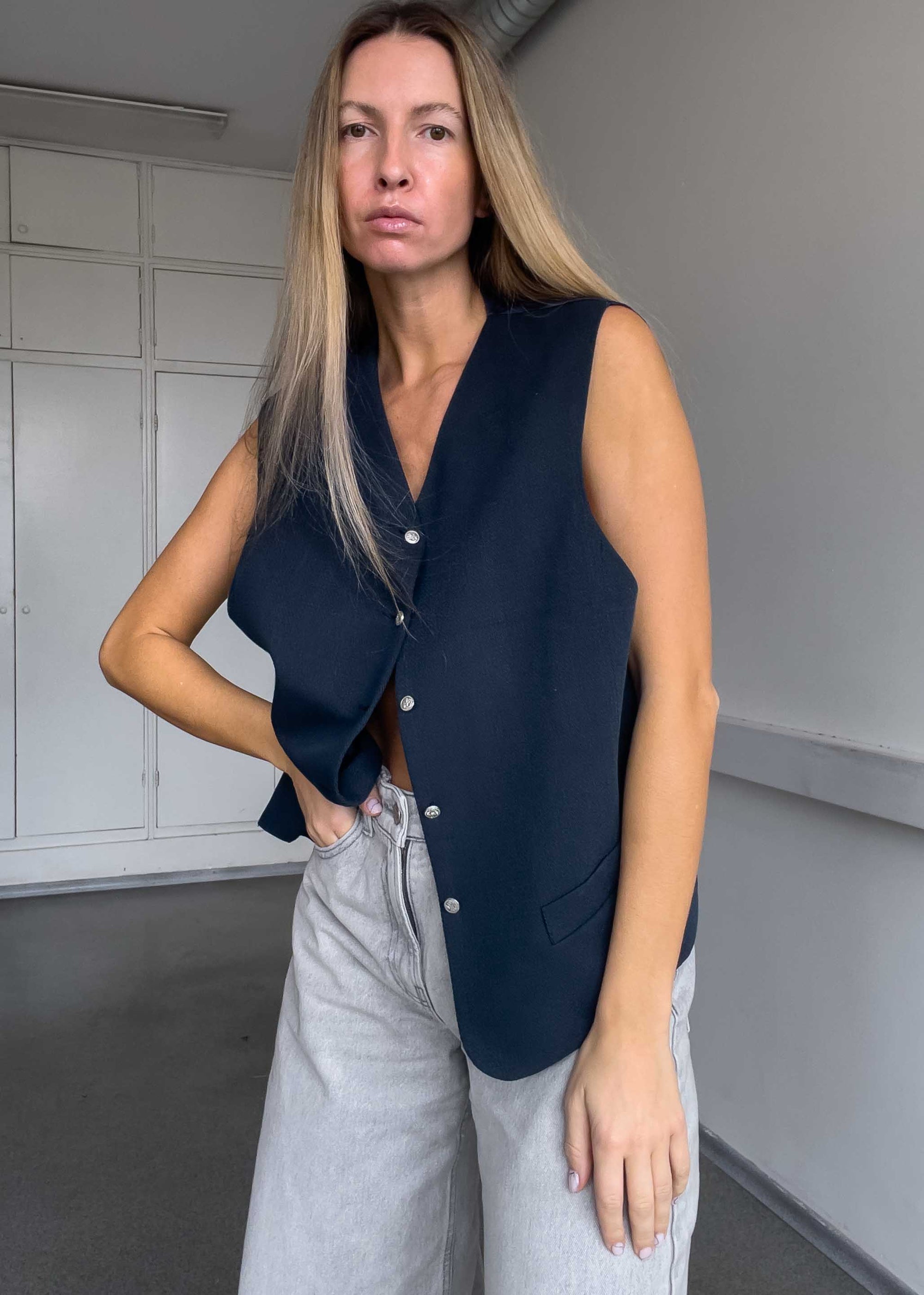 Vintage Blue Oversized Vest
