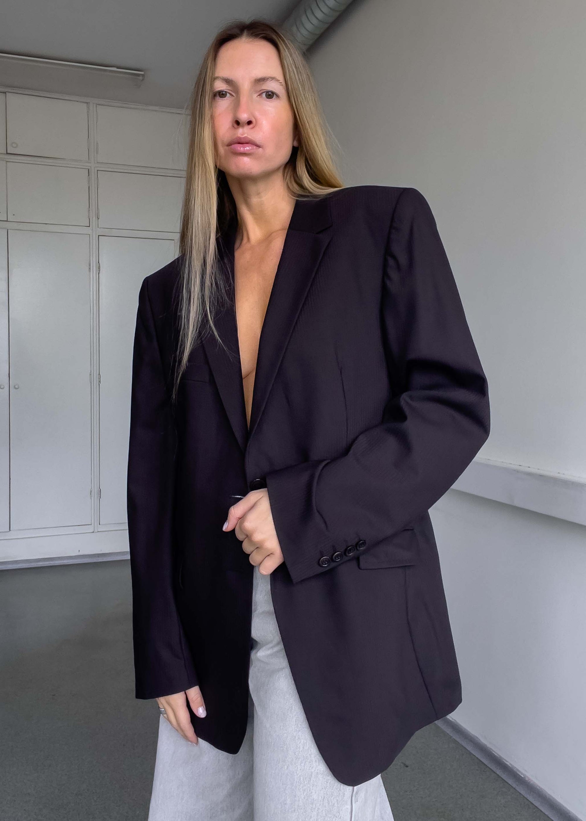 Vintage Brown Stripy Oversized Blazer