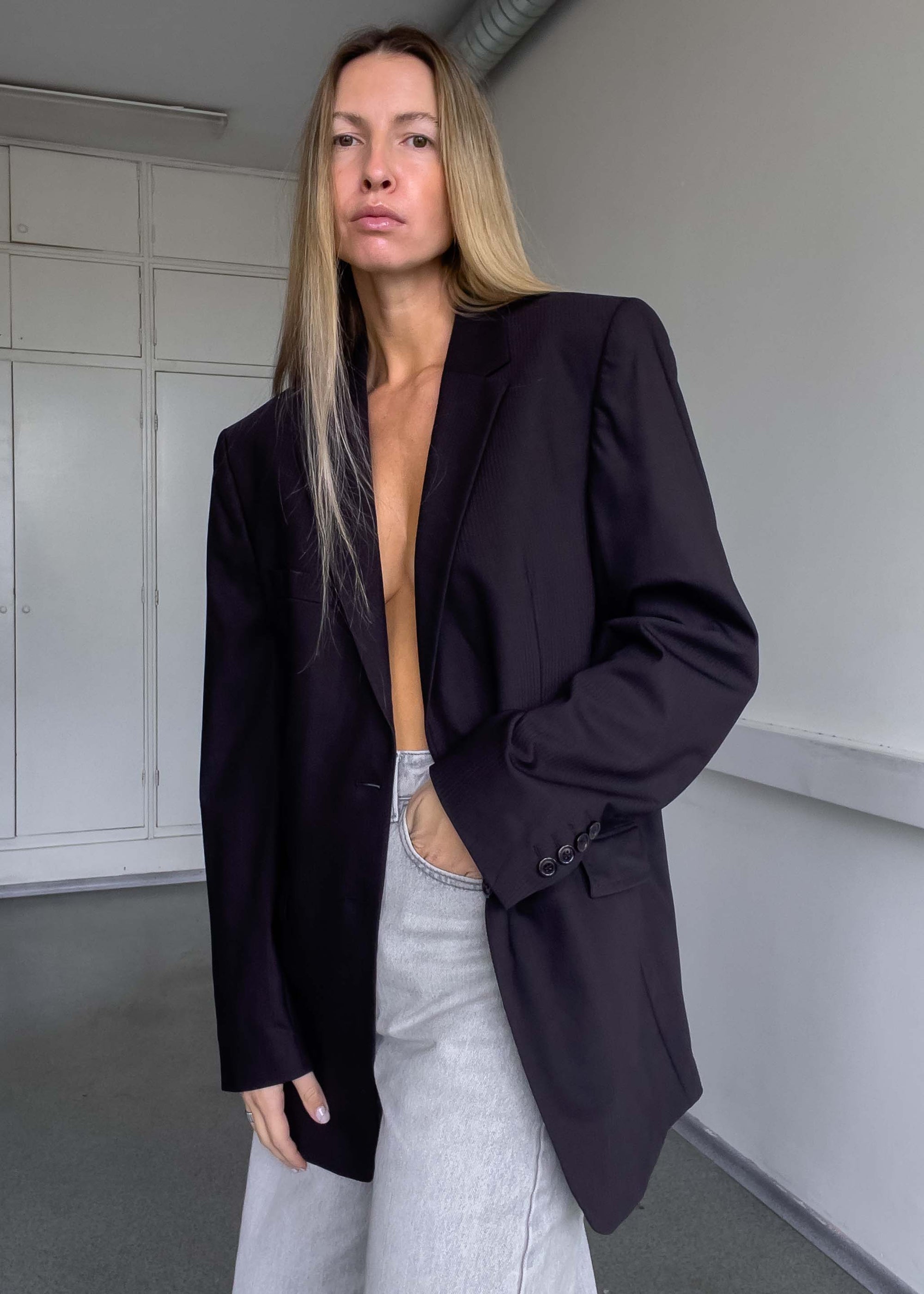 Vintage Brown Stripy Oversized Blazer