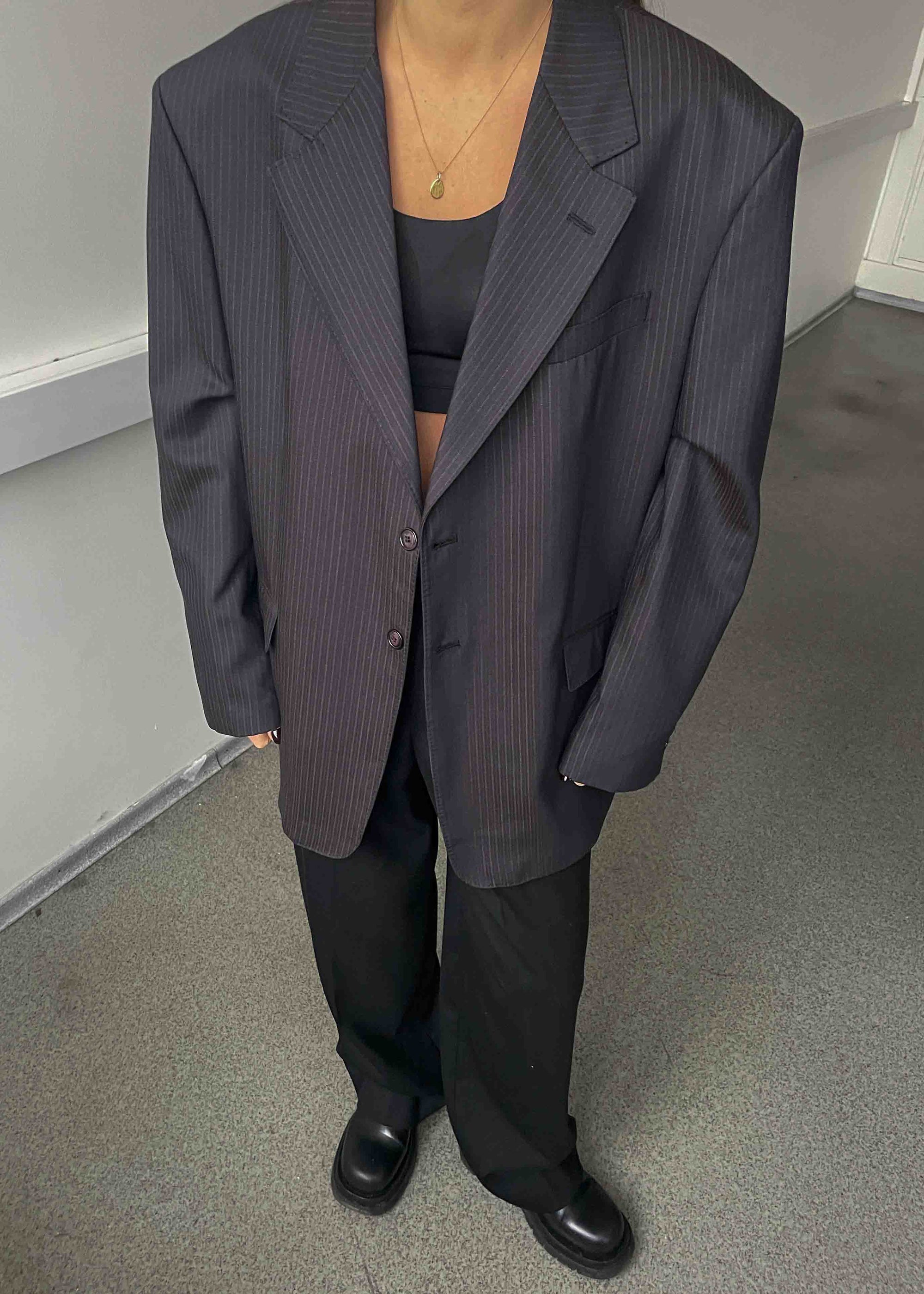 Vintage Purple Striped Oversized Blazer