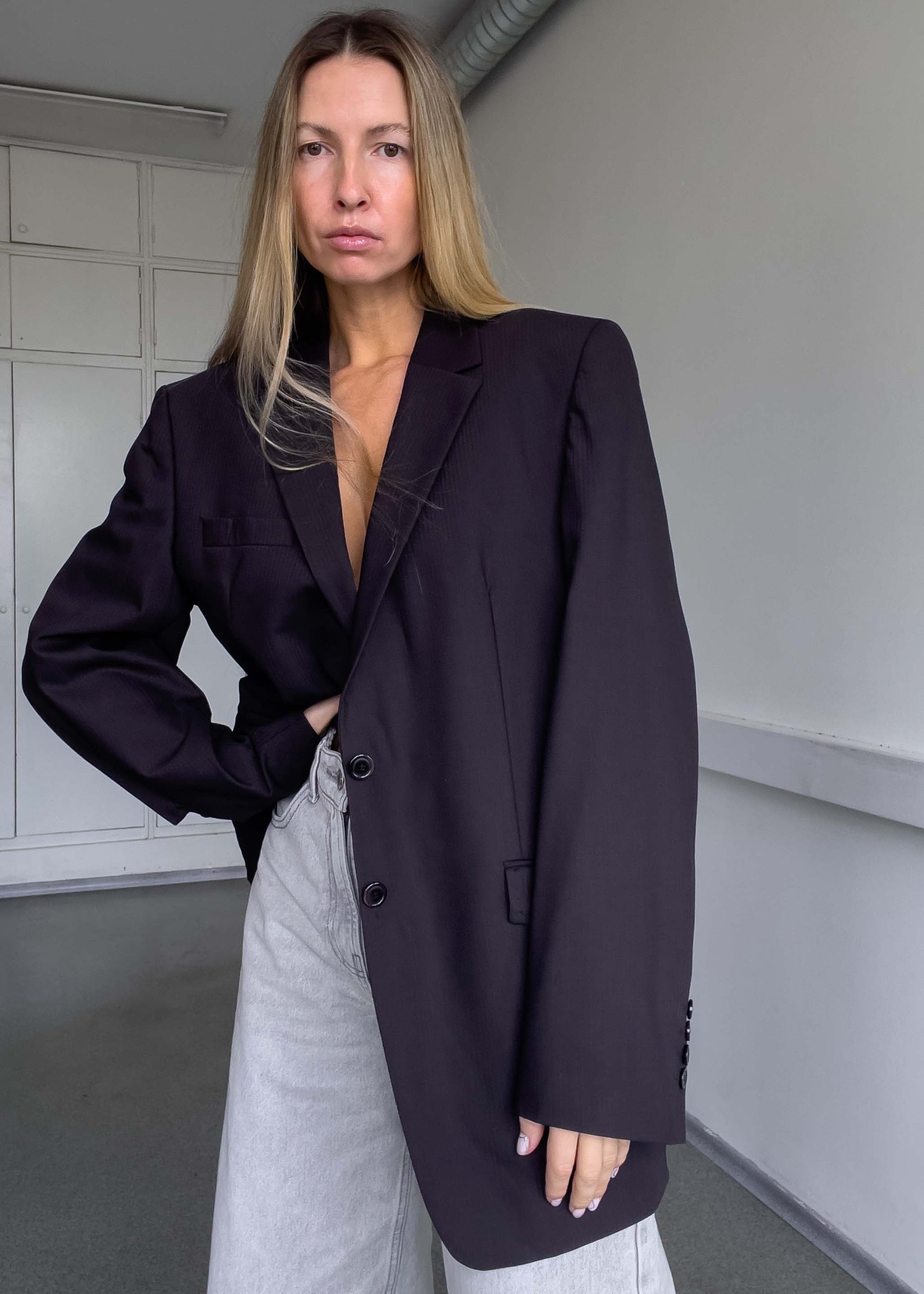 Vintage Brown Stripy Oversized Blazer