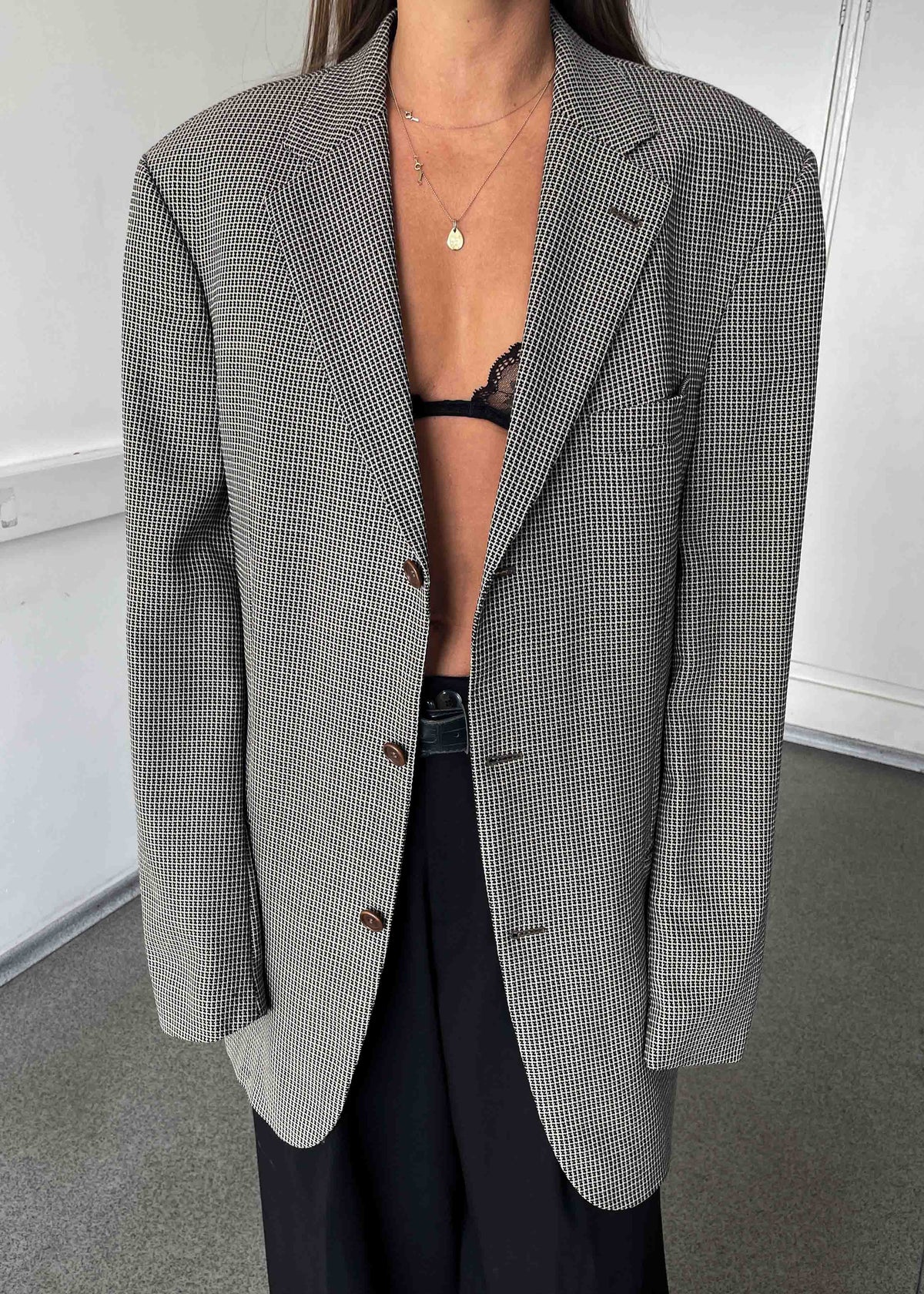 Vintage Black & White Patterned with Brown tone Oversized Blazer by HUGO BOSS