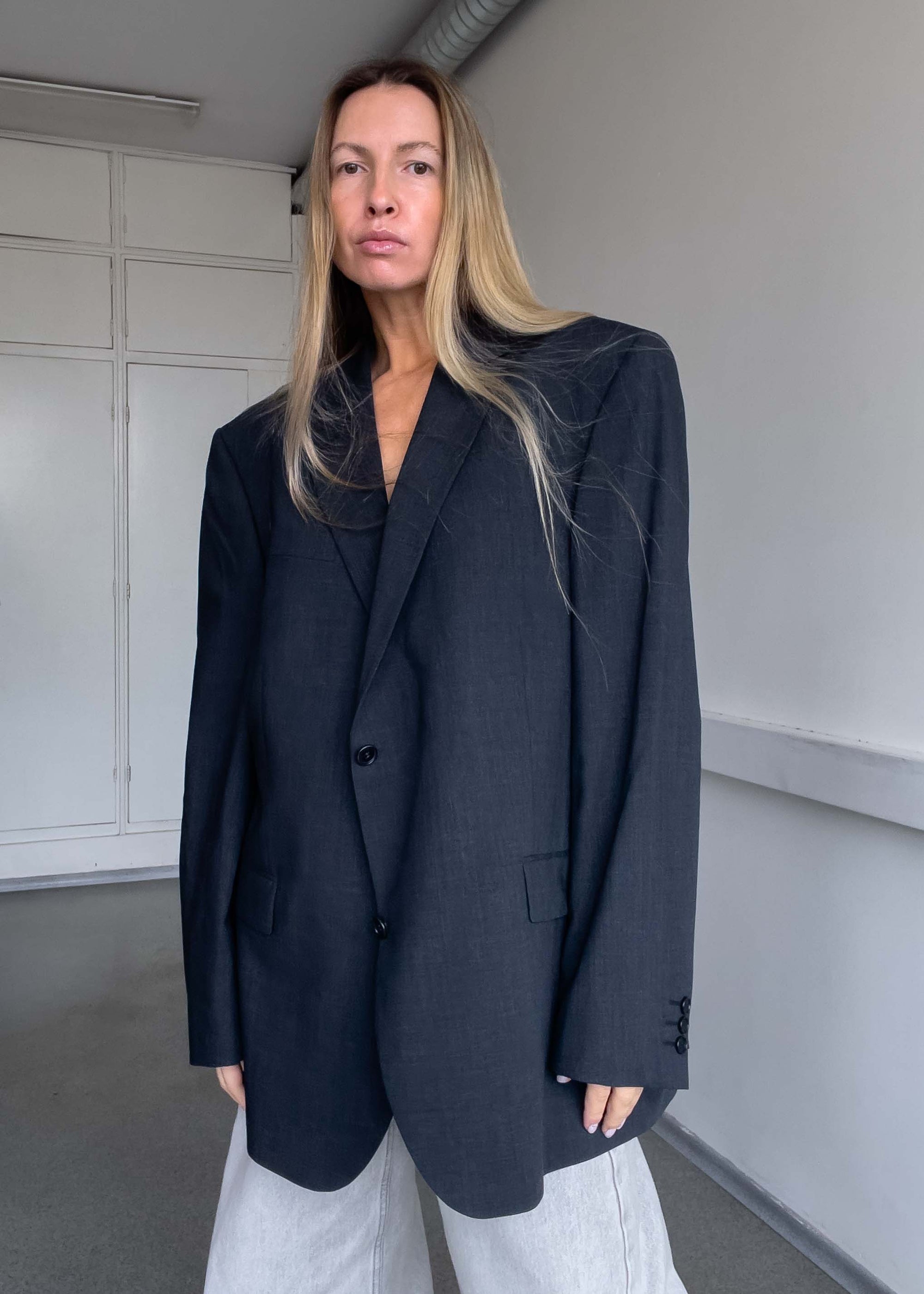 Vintage Dark Grey Oversized Blazer