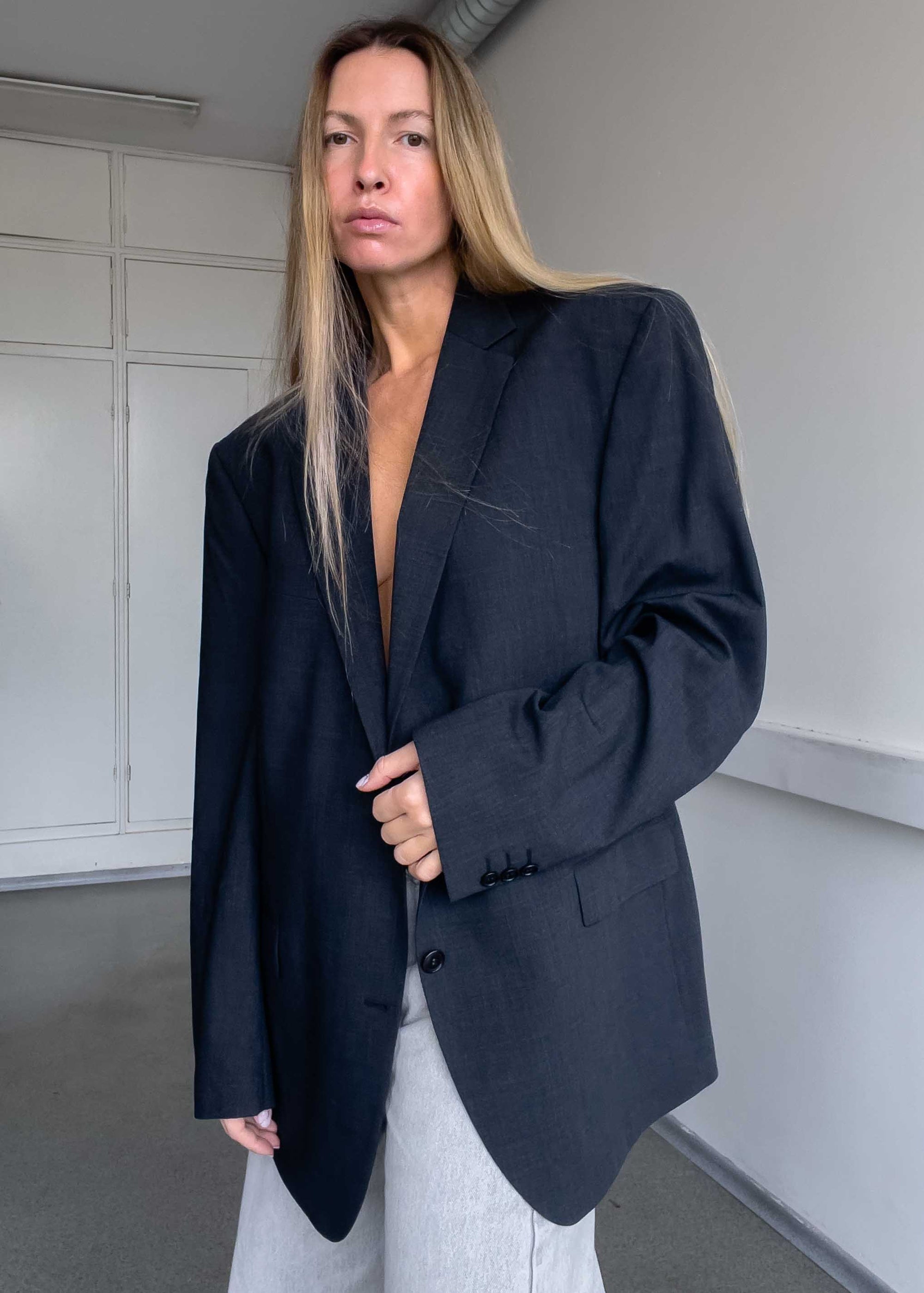 Vintage Dark Grey Oversized Blazer