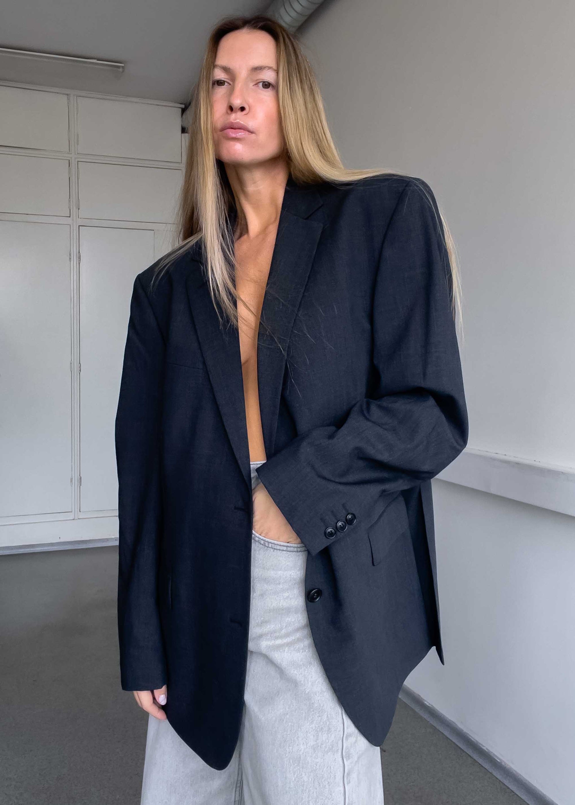 Vintage Dark Grey Oversized Blazer