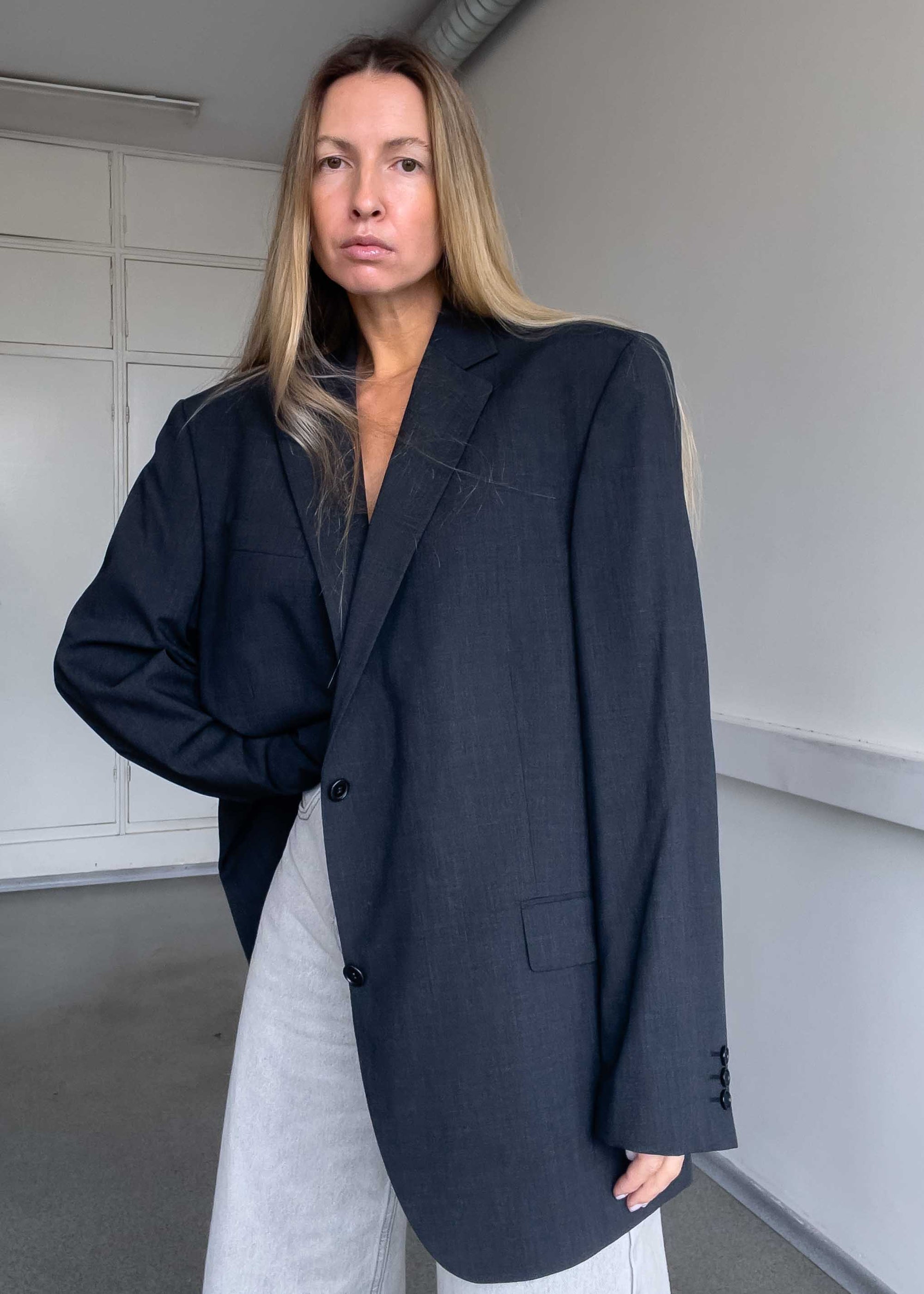 Vintage Dark Grey Oversized Blazer