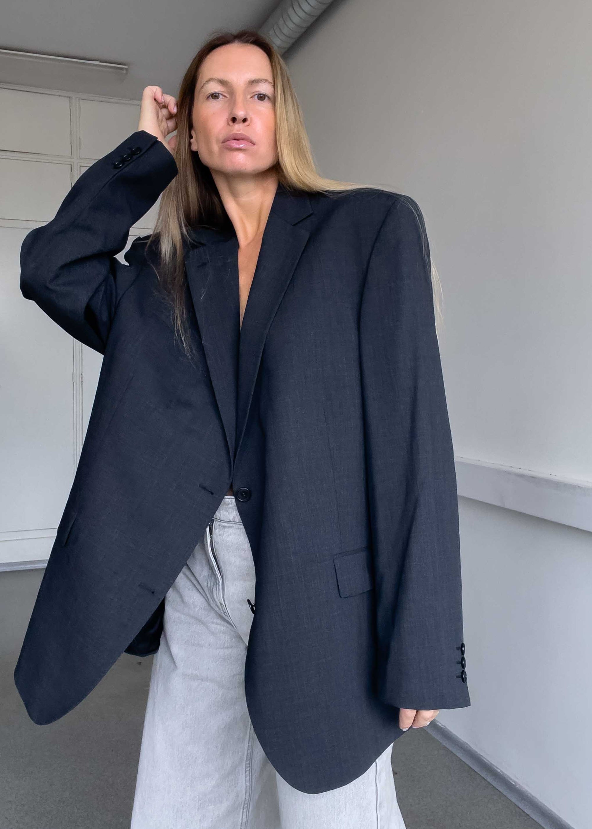 Vintage Dark Grey Oversized Blazer