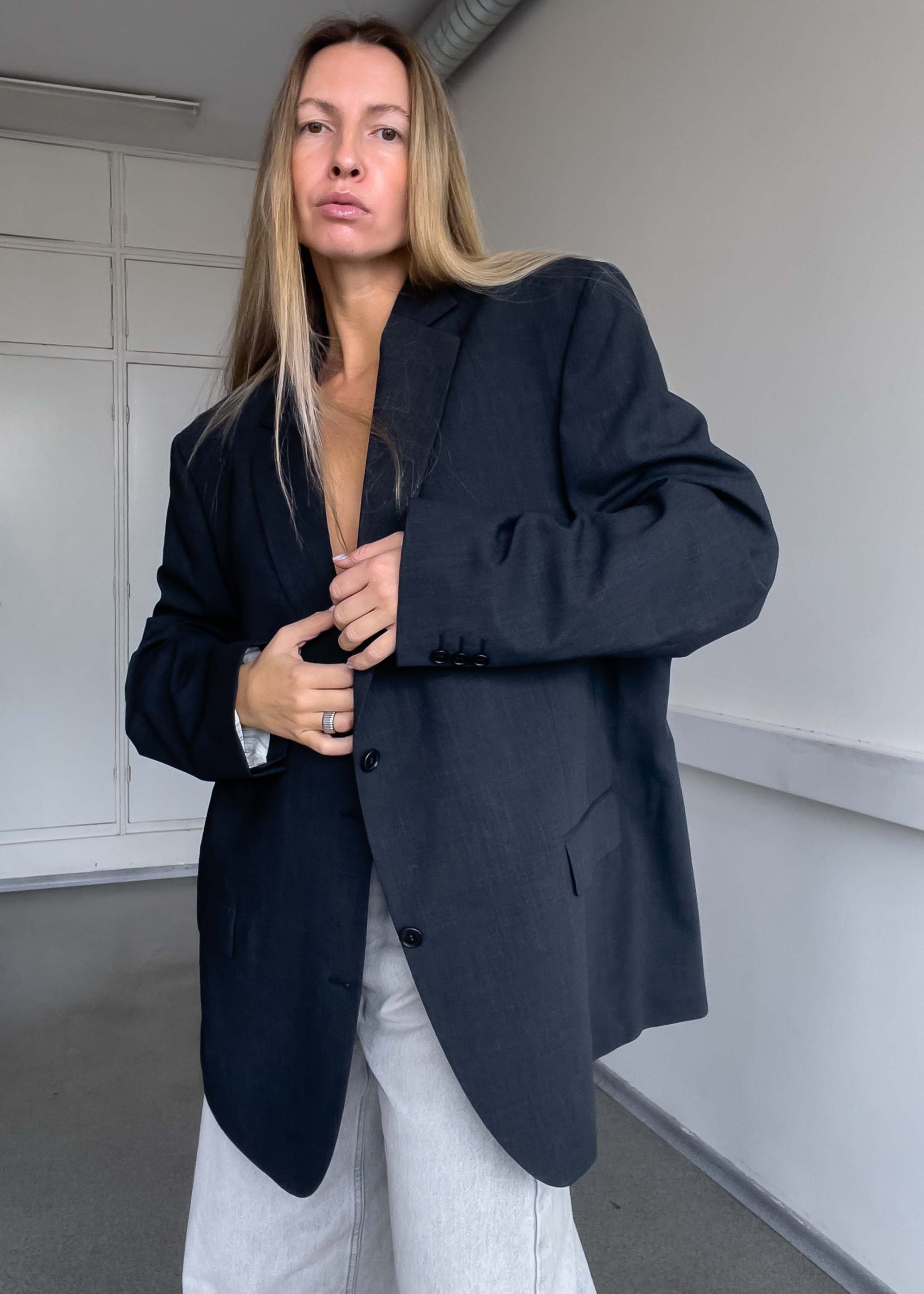 Vintage Dark Grey Oversized Blazer