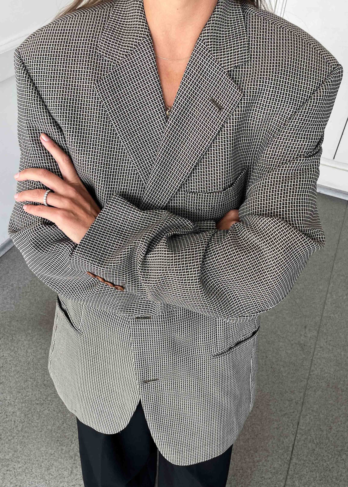 Vintage Black & White Patterned with Brown tone Oversized Blazer by HUGO BOSS