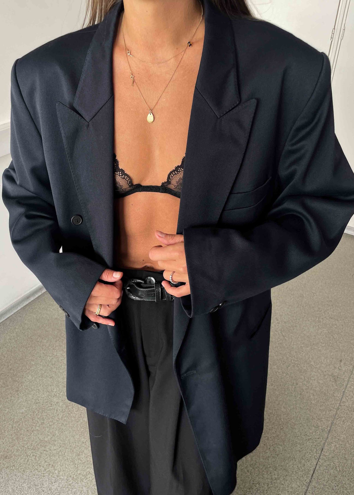 Vintage Dark Blue Oversized Double Breasted Blazer