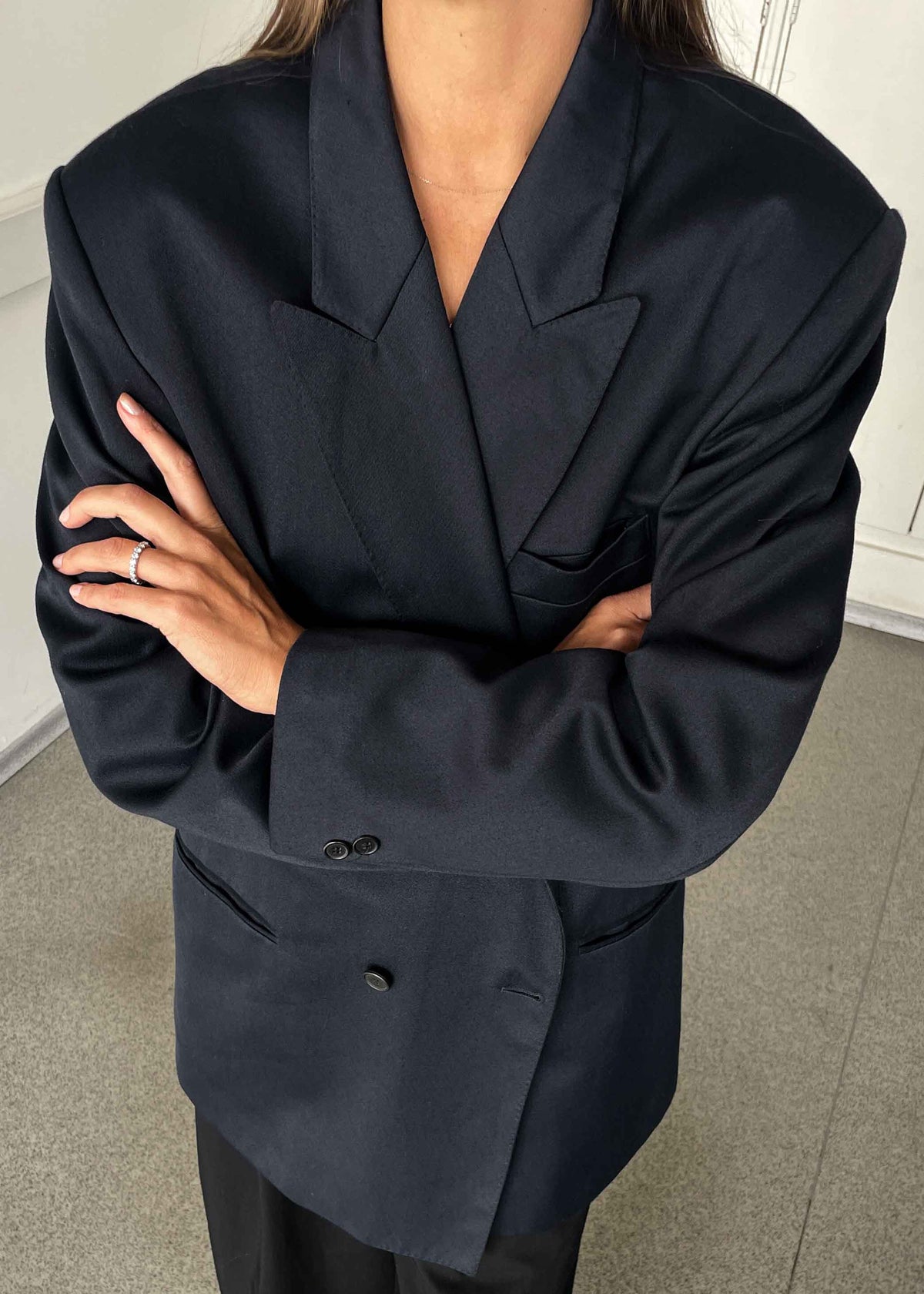 Vintage Dark Blue Oversized Double Breasted Blazer