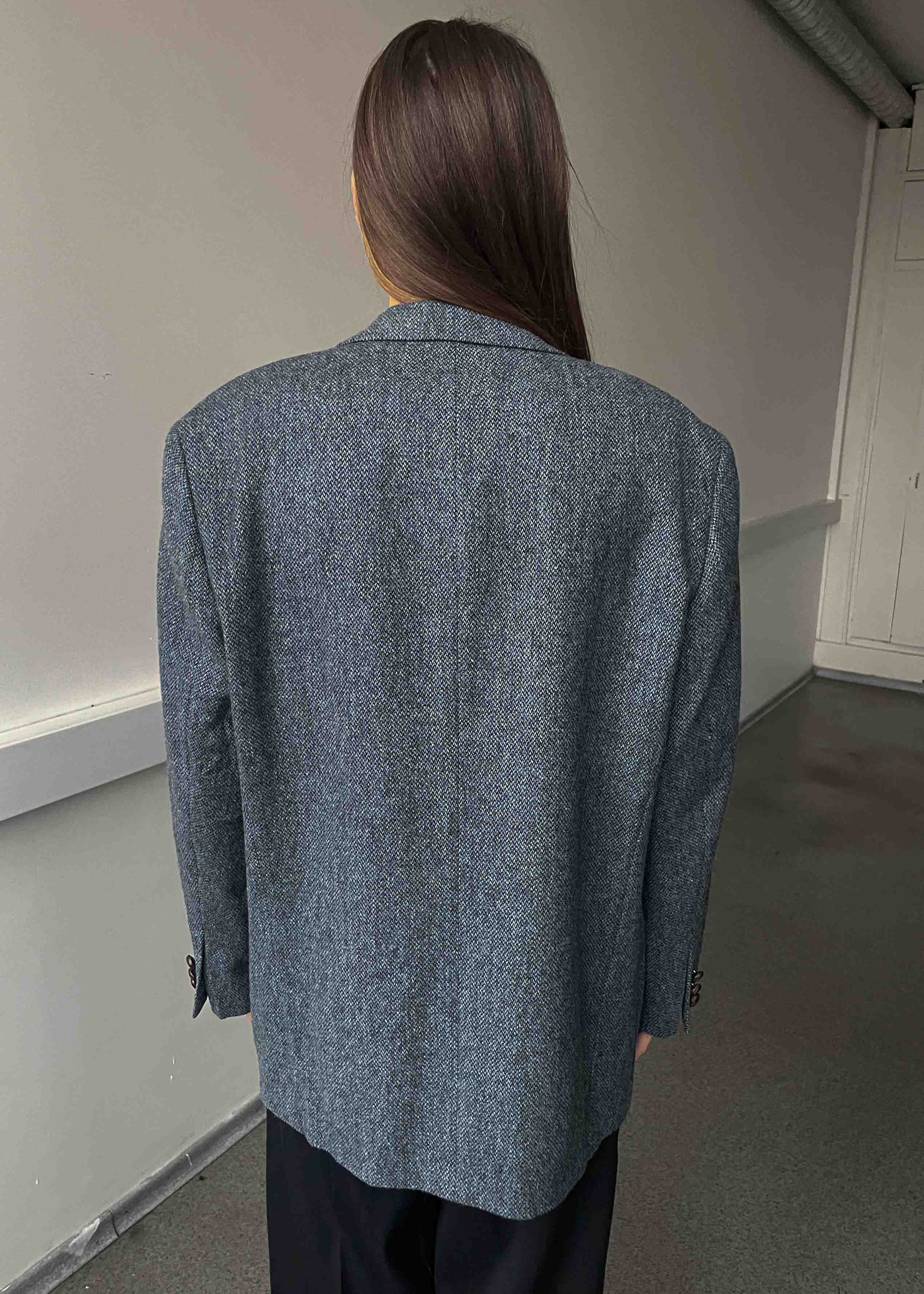 Vintage Light Blue Patterned Oversized 100% WOOL Blazer