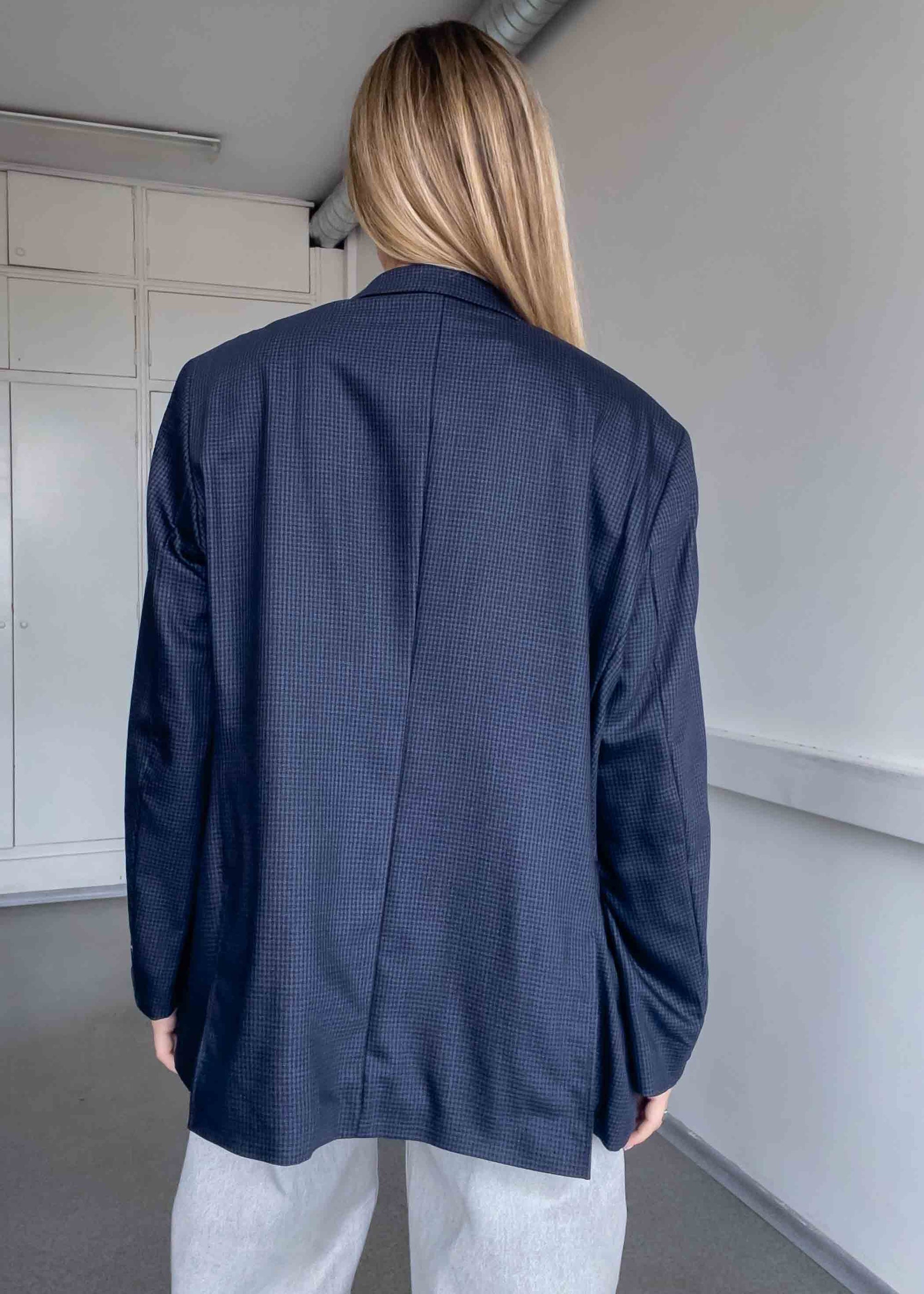 Vintage Blue Checked Oversized Light Weight Blazer
