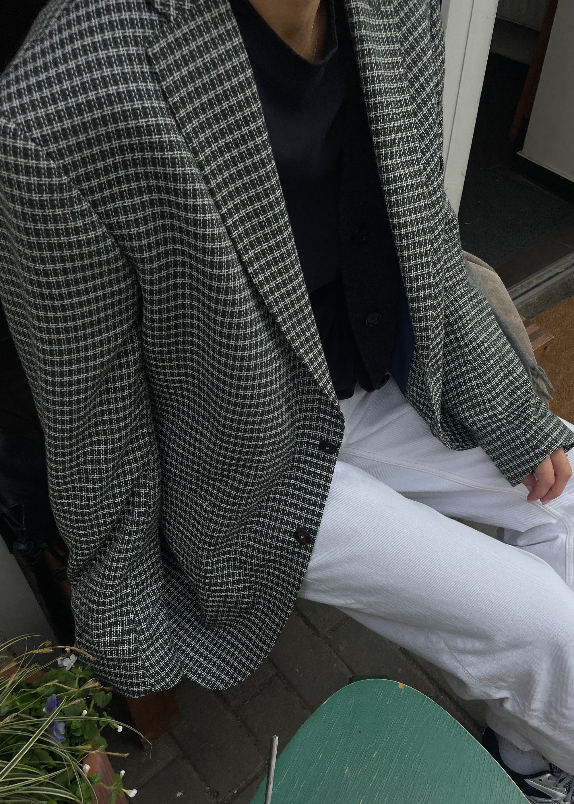 Vintage Dark Green Patterned Oversized Blazer